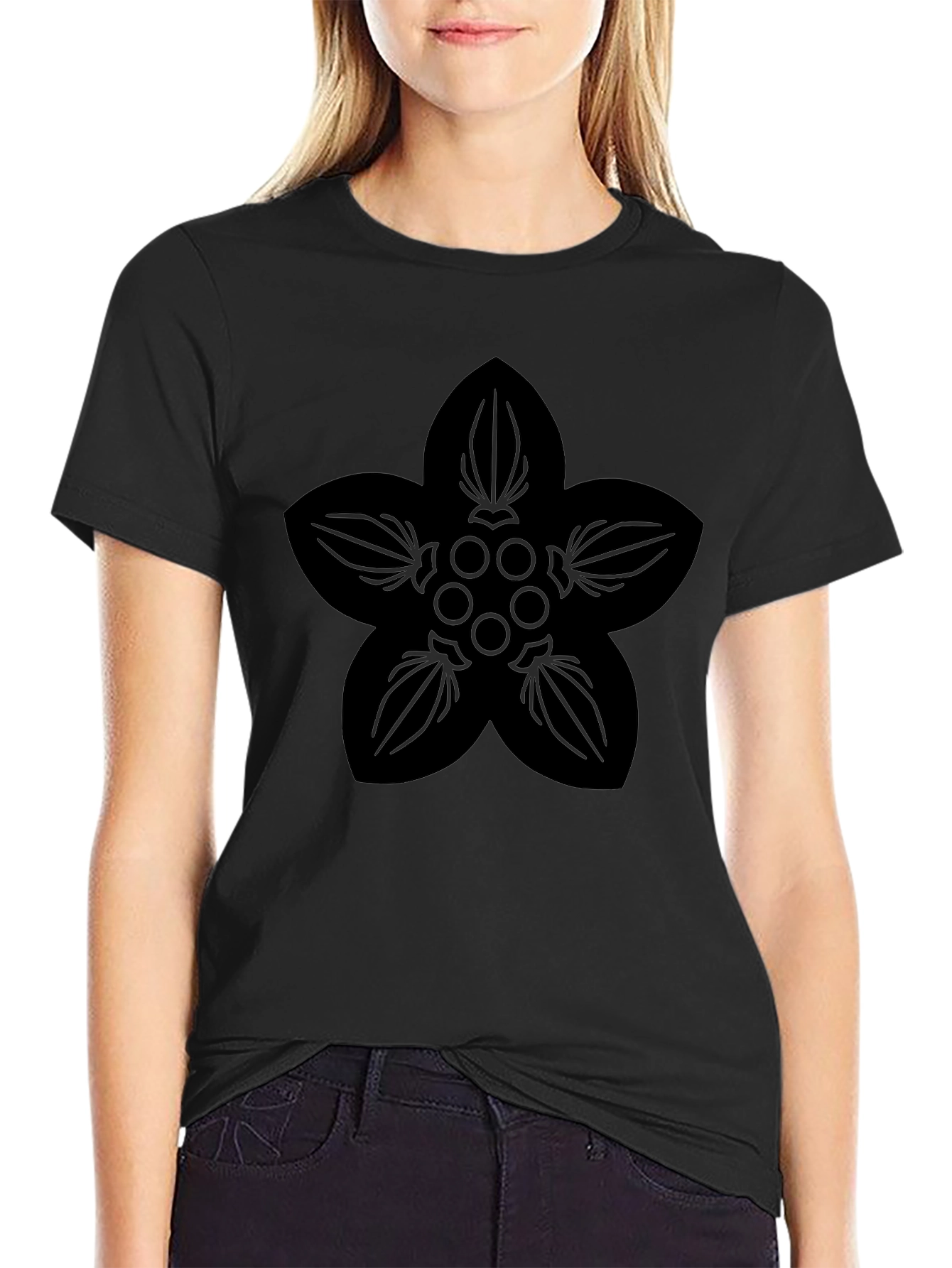 Black Floral Graphic Tee - Casual Style