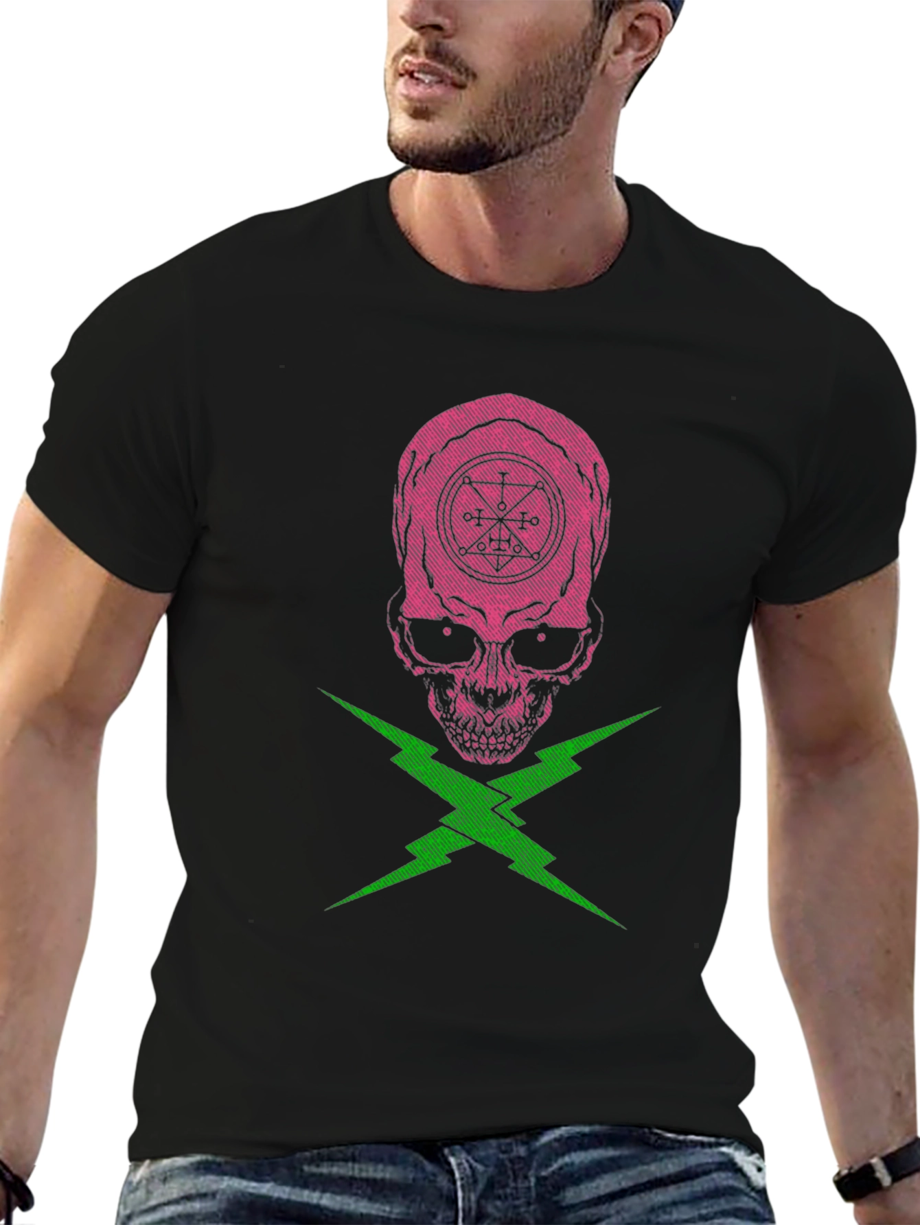 Skull and Lightning Bolt Graphic Tee