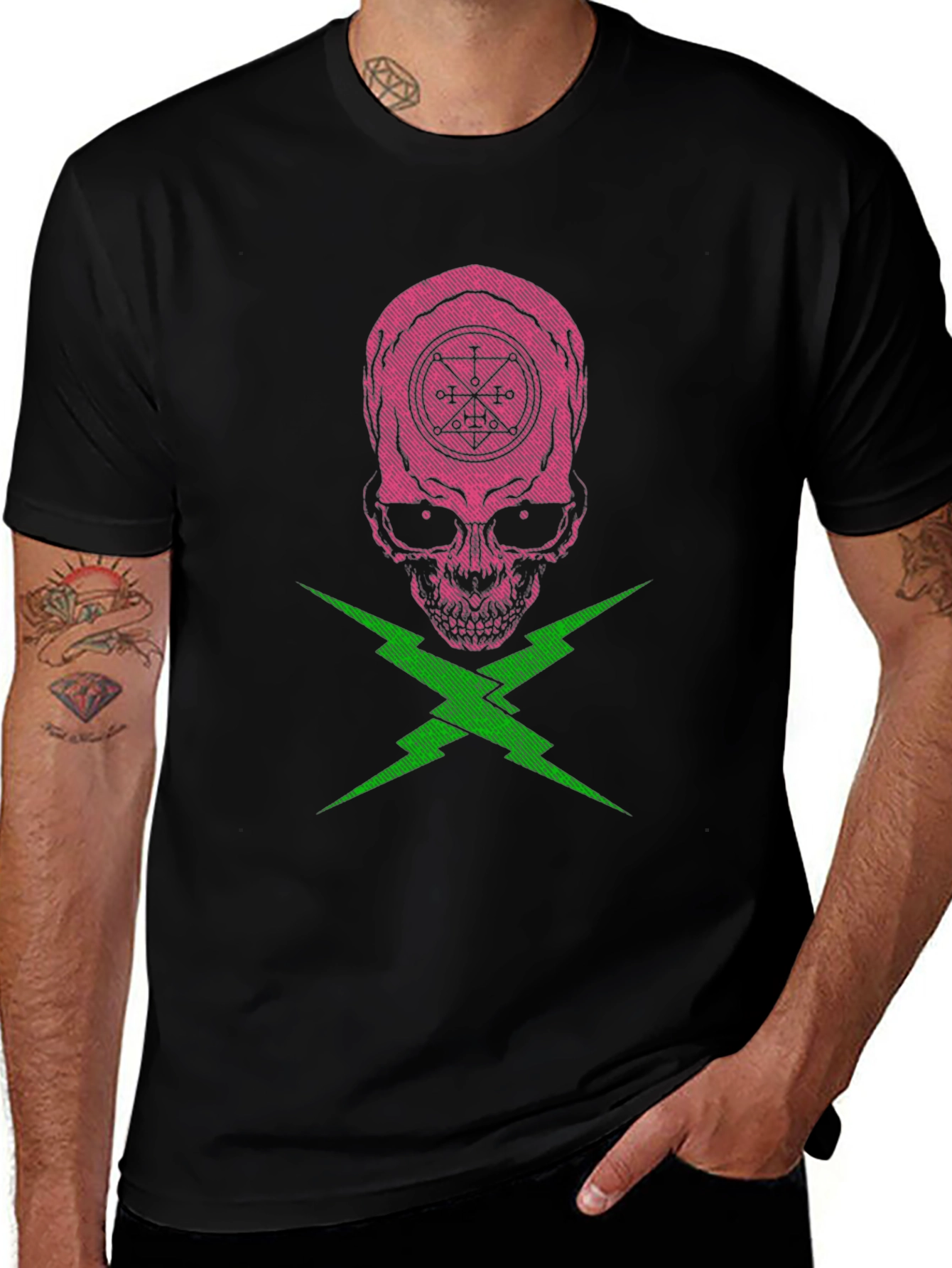 Skull and Lightning Bolt Graphic Tee