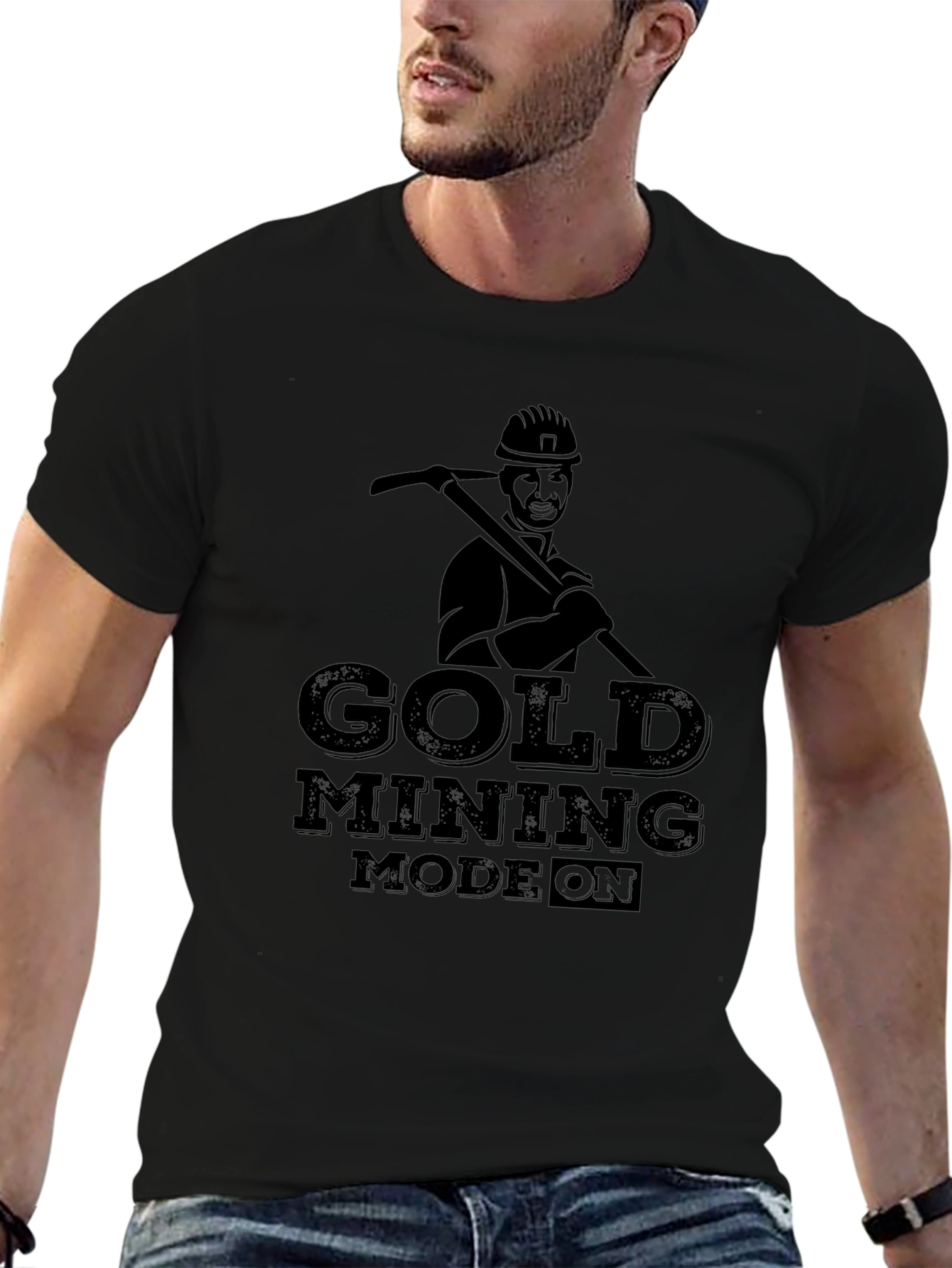 Gold Mining Mode On Black Graphic Tee