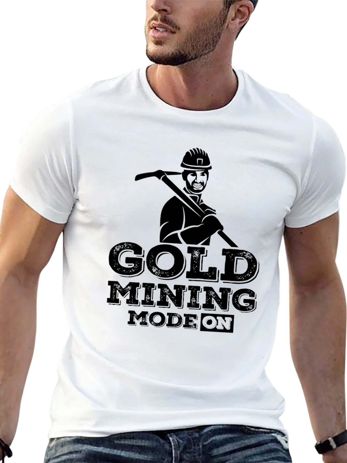 Gold Mining Mode On Black Graphic Tee
