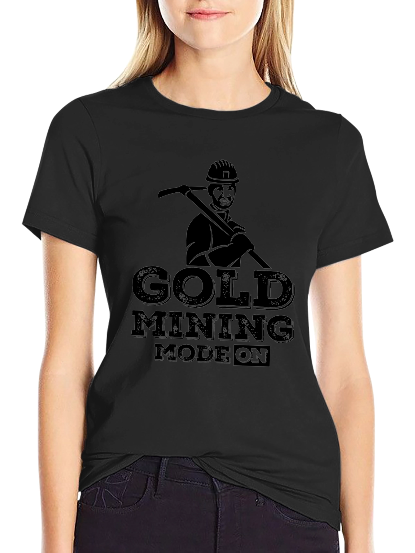 Gold Mining Mode On Black Graphic Tee