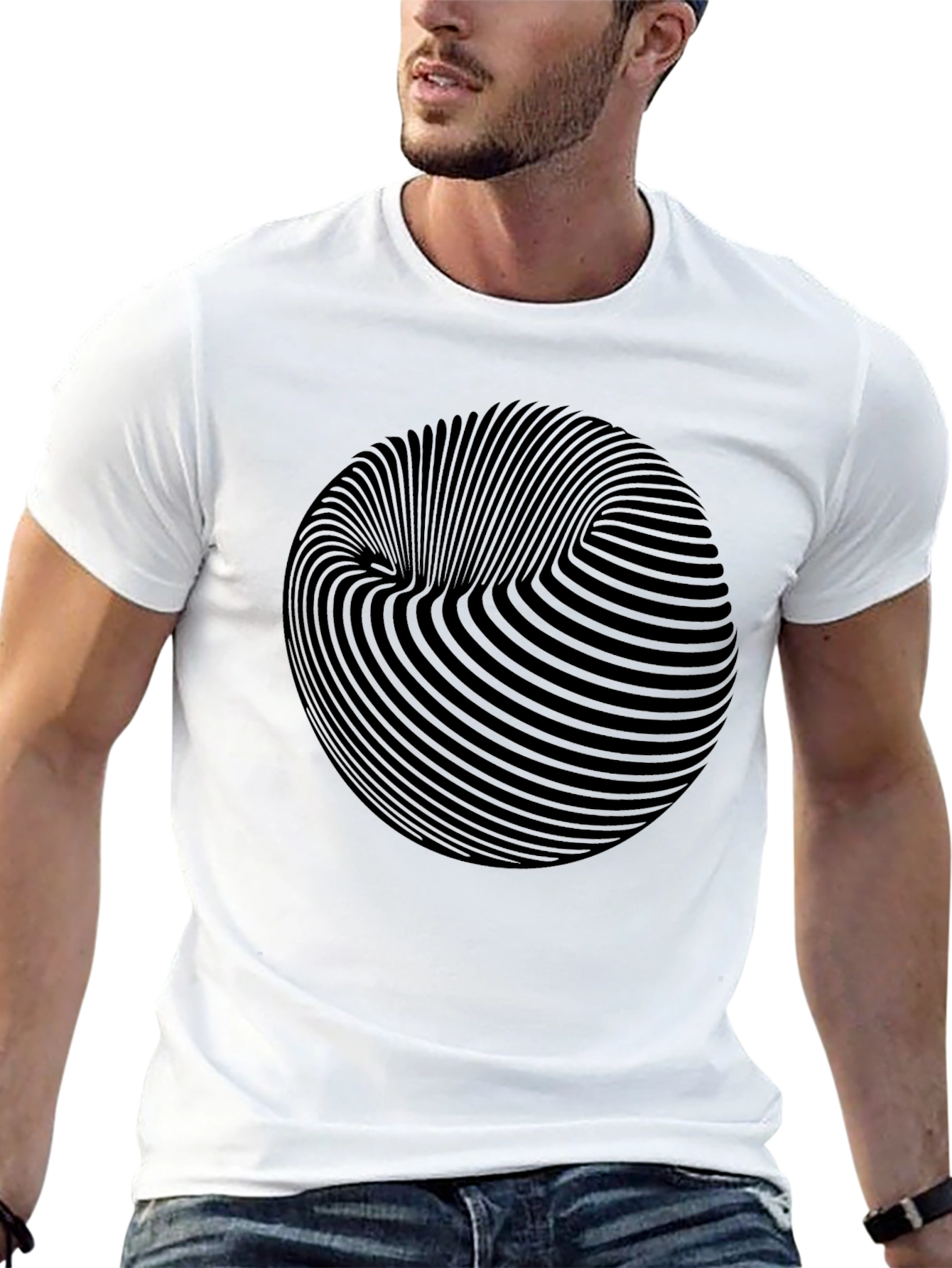 Optical Illusion Sphere Graphic Black T-Shirt