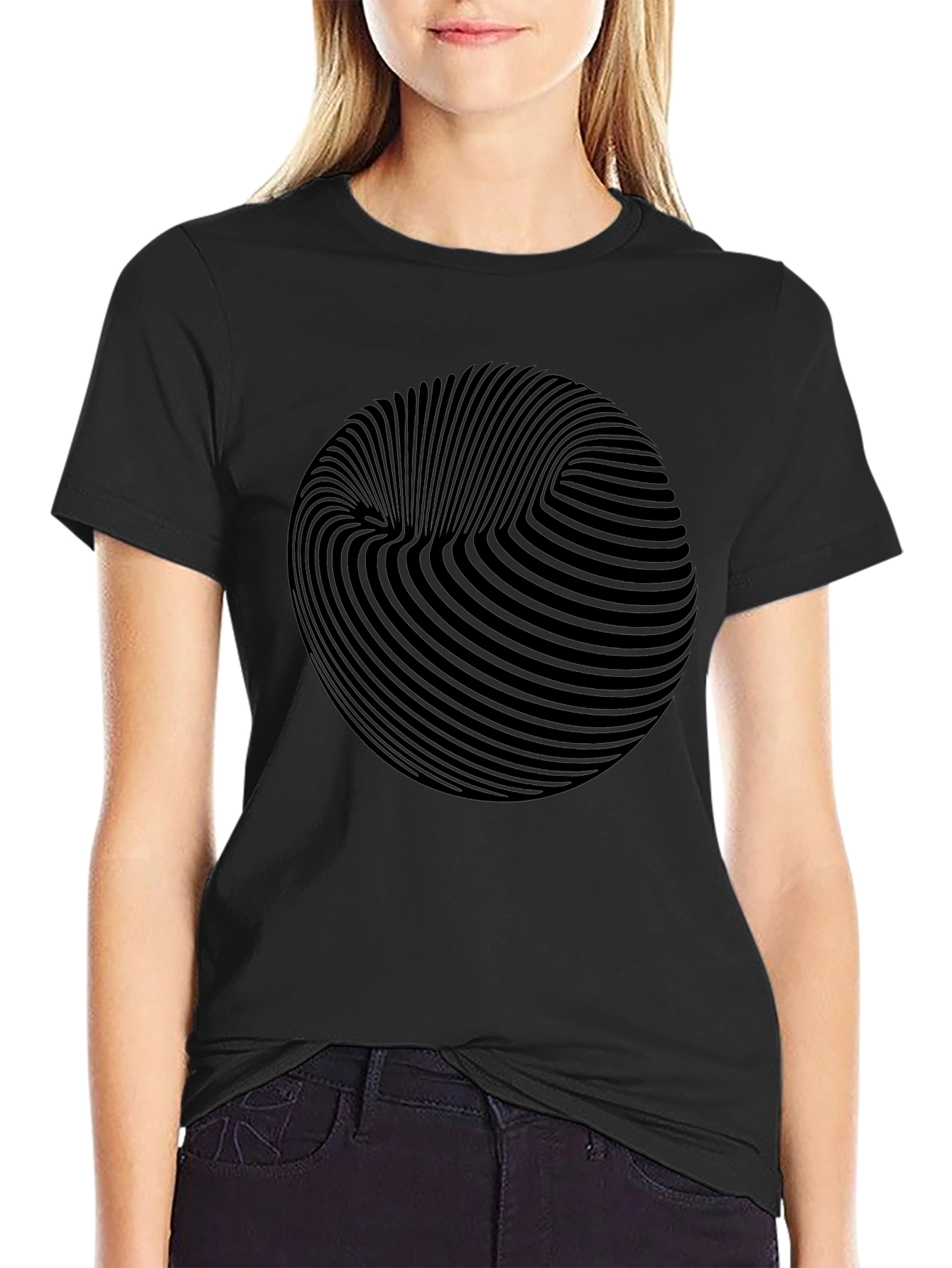Optical Illusion Sphere Graphic Black T-Shirt