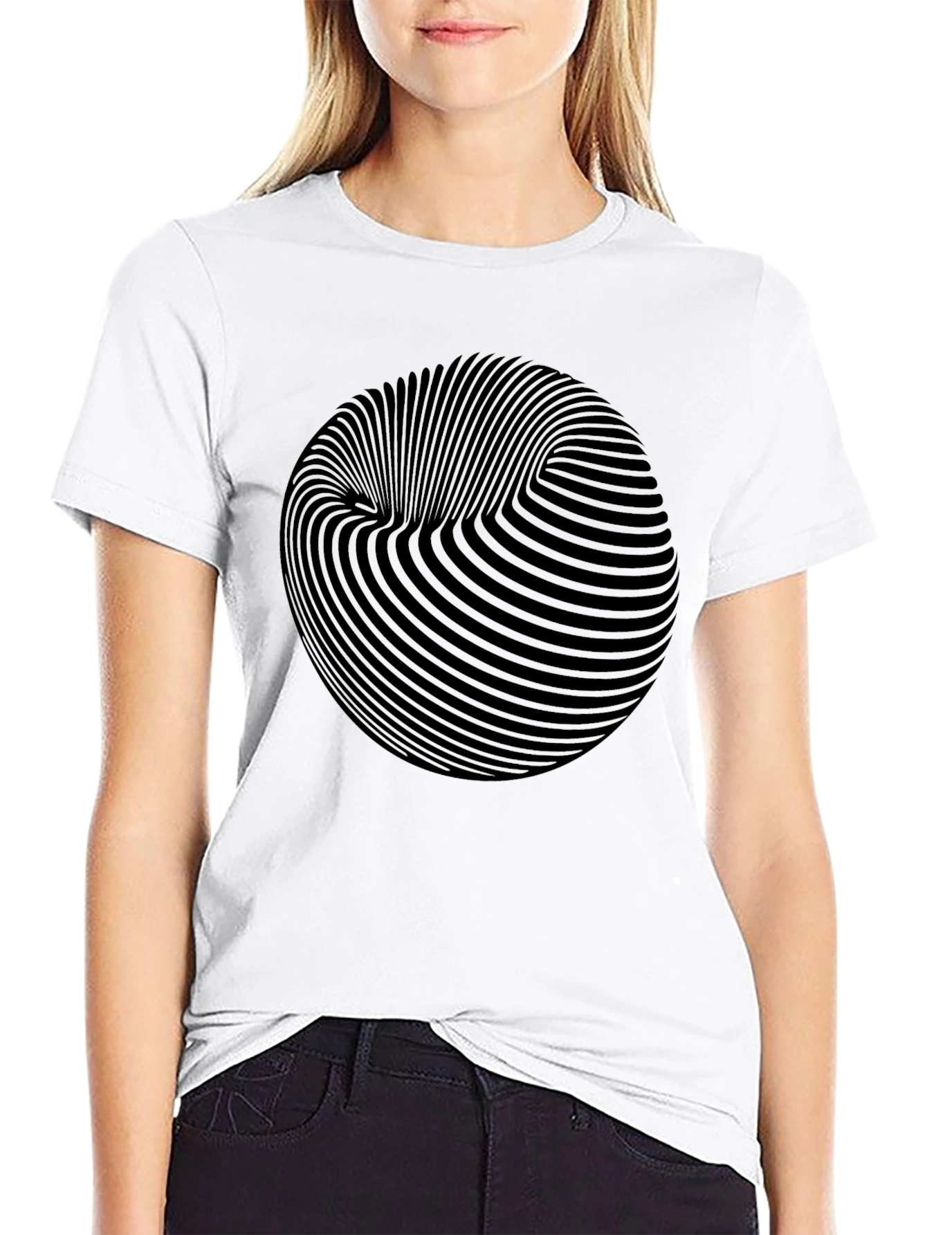 Optical Illusion Sphere Graphic Black T-Shirt