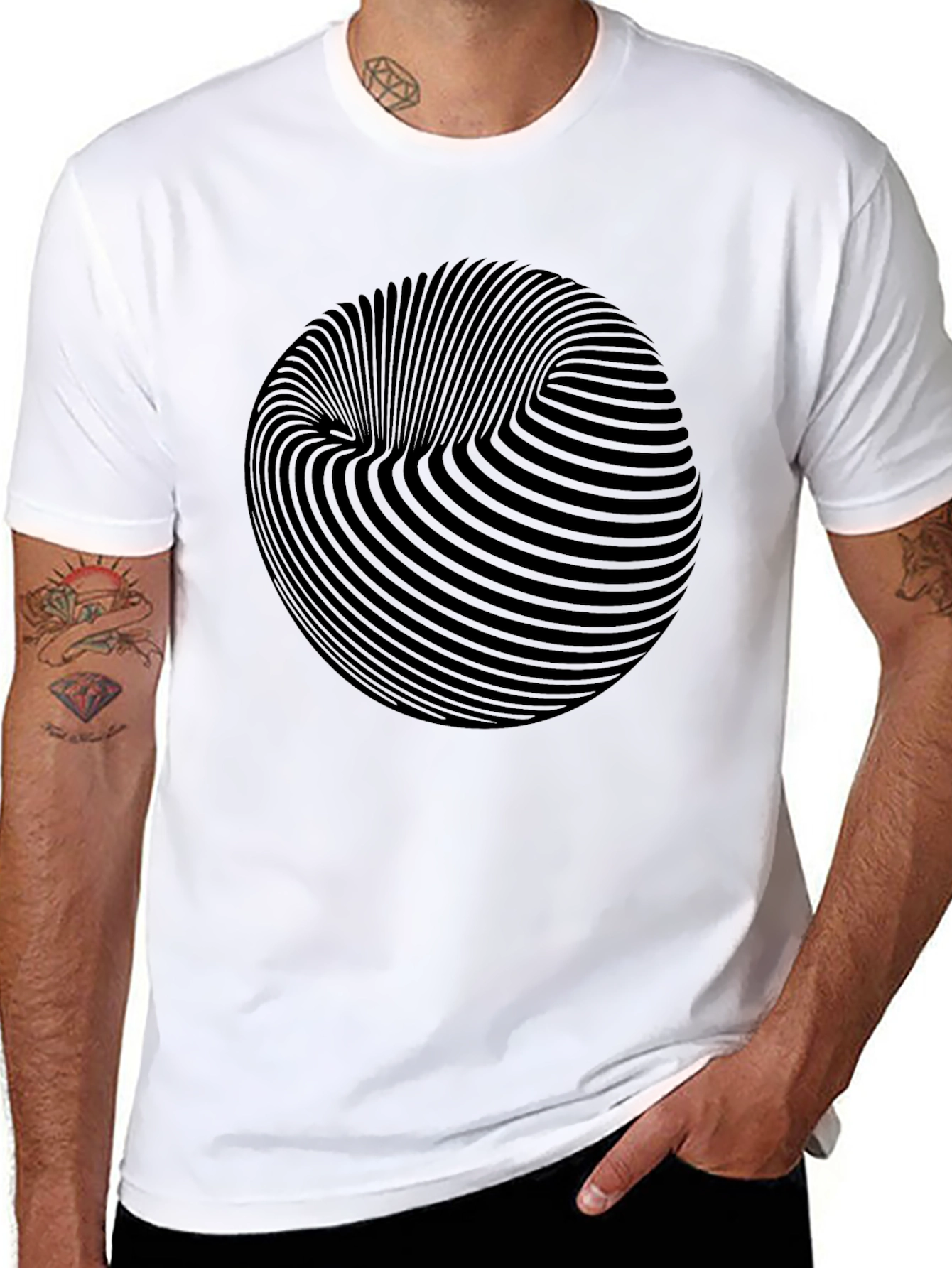 Optical Illusion Sphere Graphic Black T-Shirt