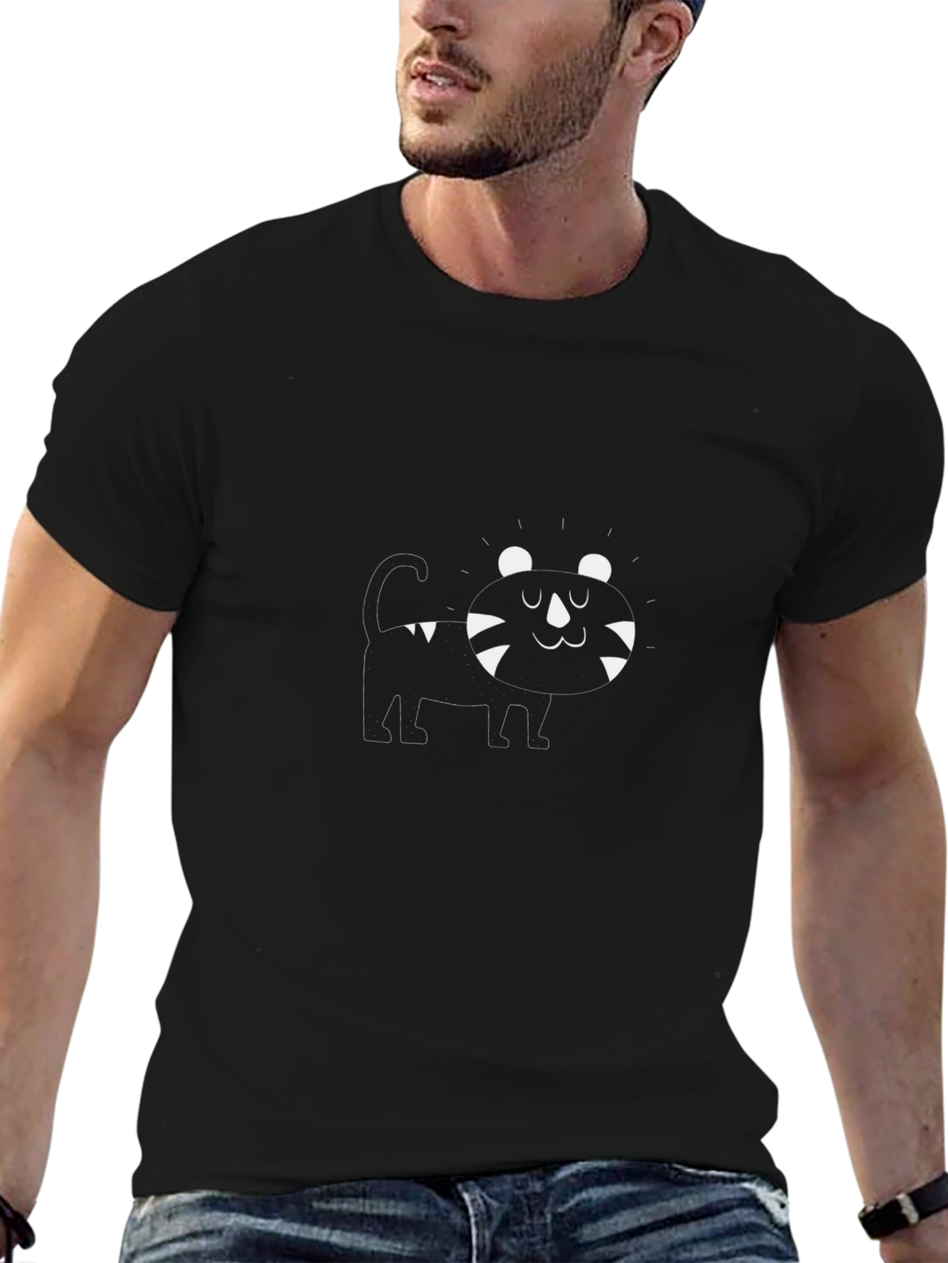 Cute Cartoon Cat Black T-Shirt