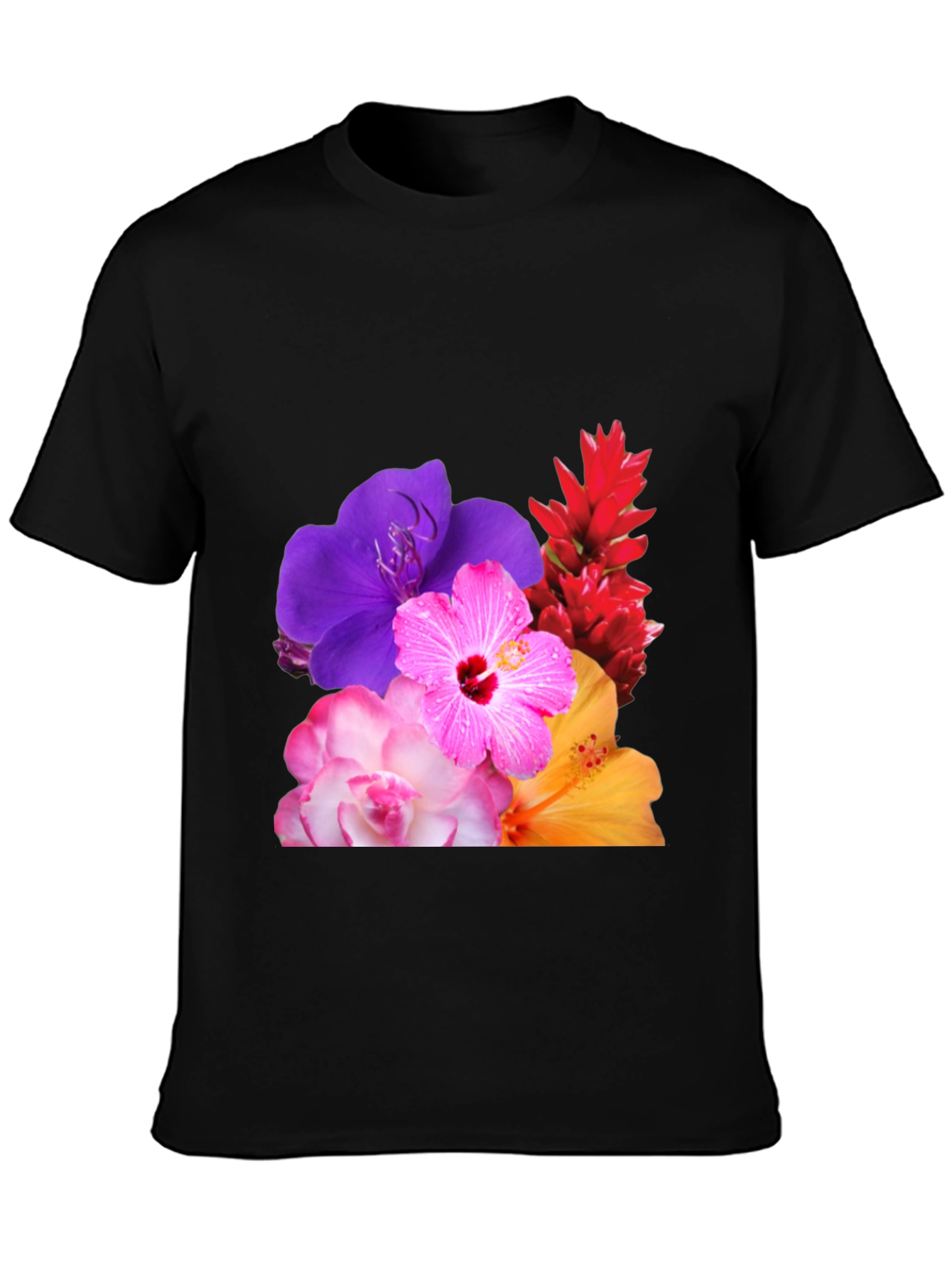 Floral Print Black T-Shirt - Vibrant Blossom Design