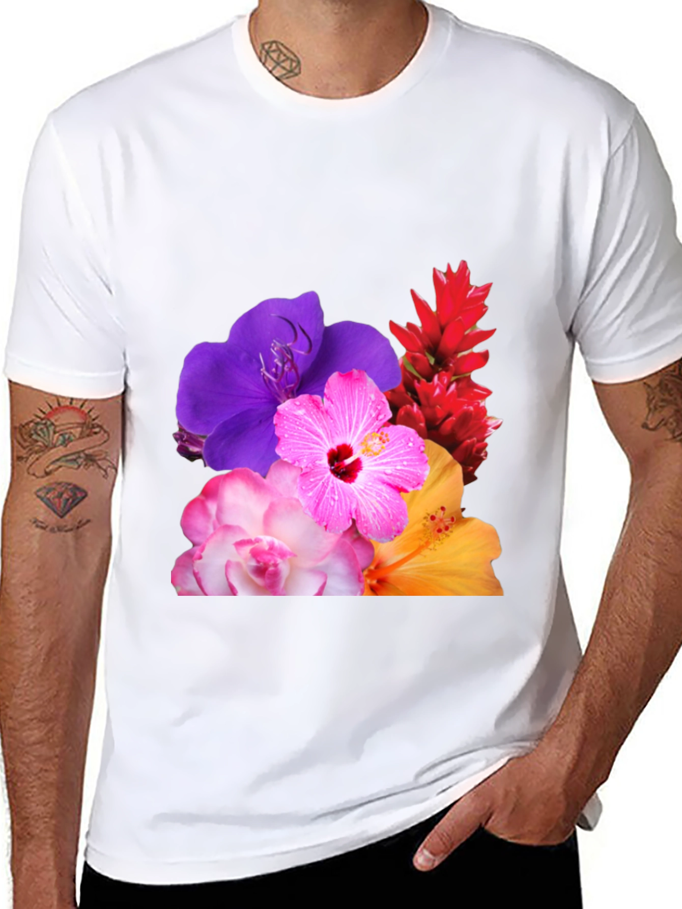 Floral Print Black T-Shirt - Vibrant Blossom Design