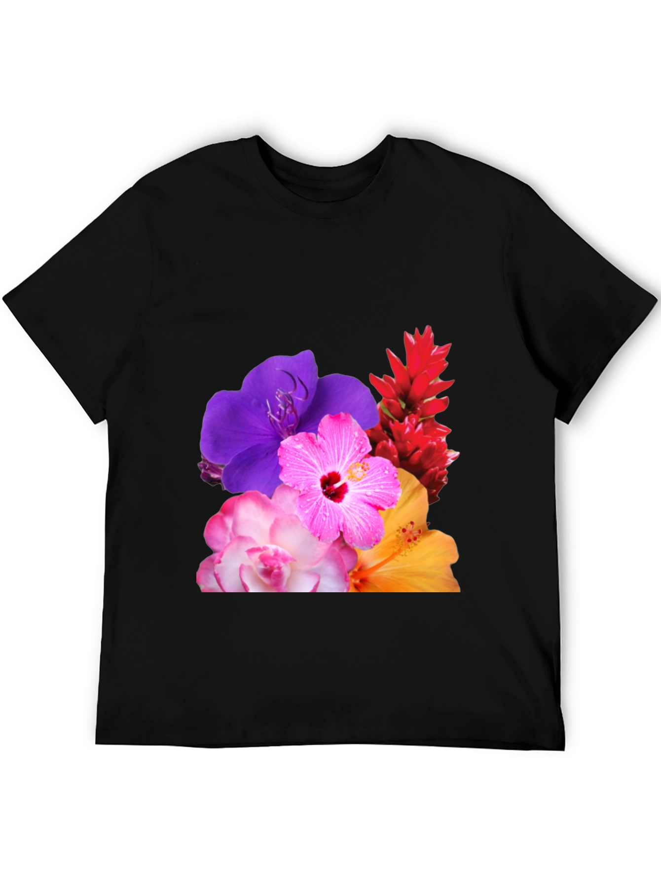 Floral Print Black T-Shirt - Vibrant Blossom Design