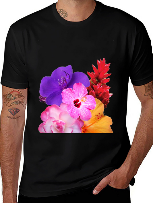 Floral Print Black T-Shirt - Vibrant Blossom Design