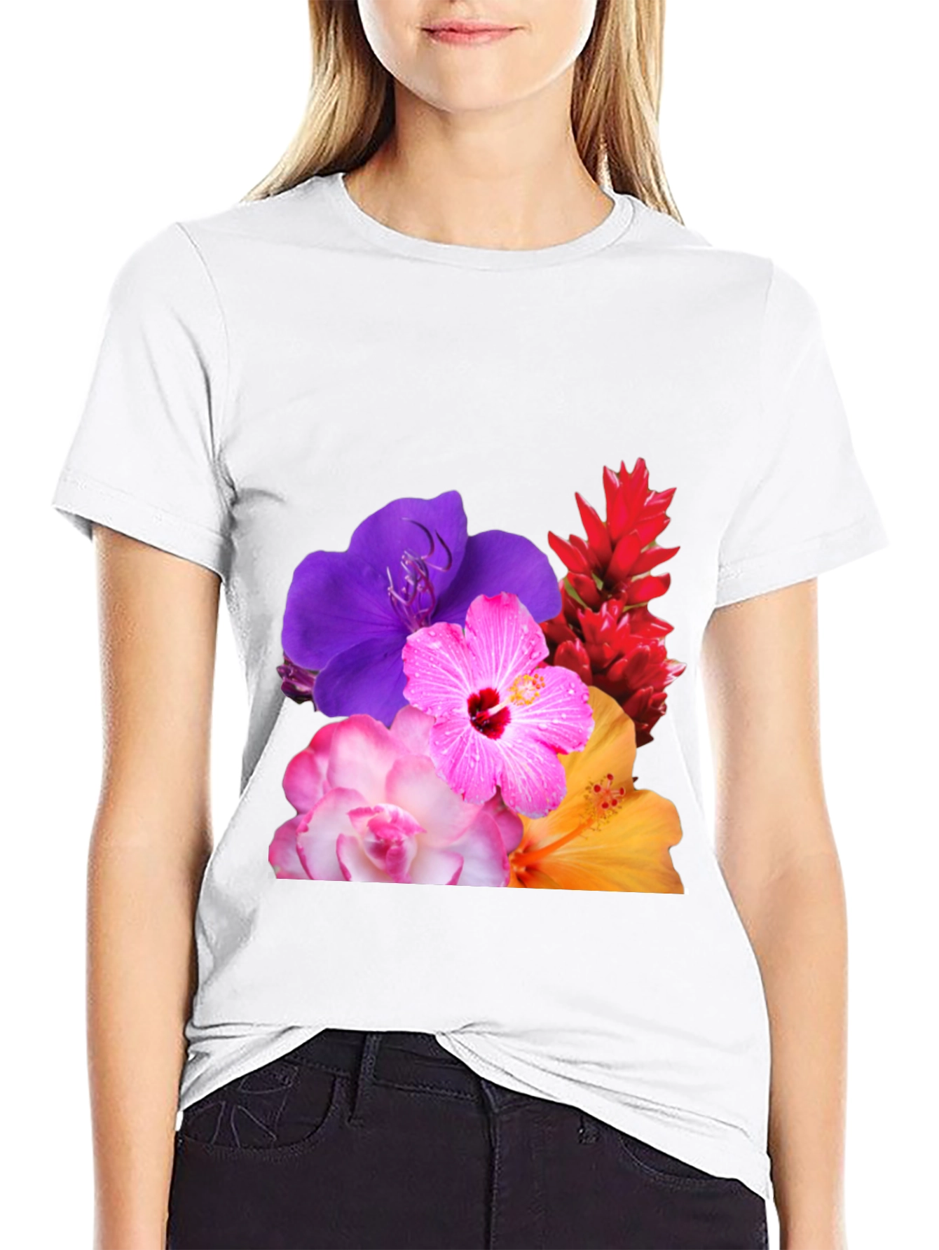 Floral Print Black T-Shirt - Vibrant Blossom Design