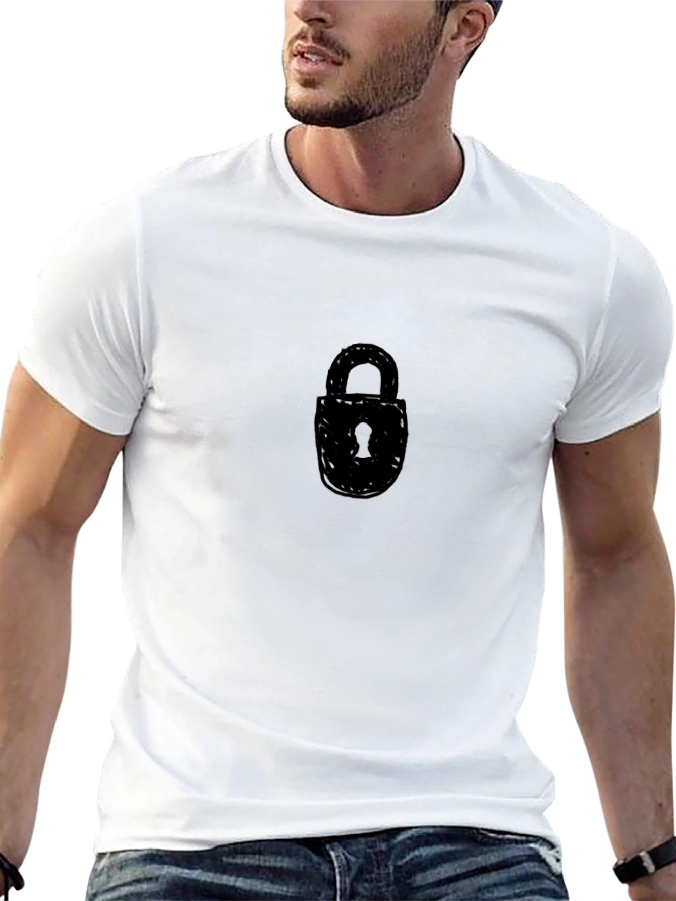 Black T-Shirt with Lock Graphic