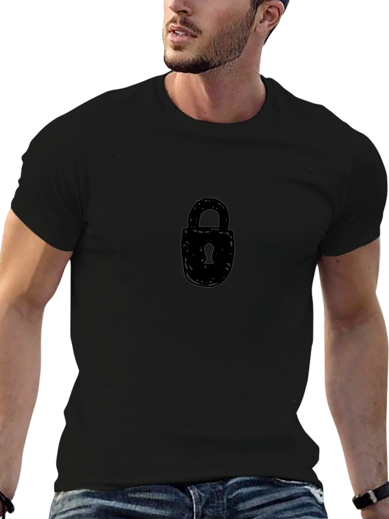 Black T-Shirt with Lock Graphic