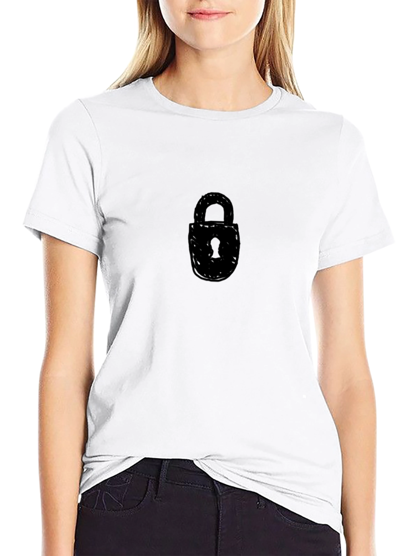 Black T-Shirt with Lock Graphic