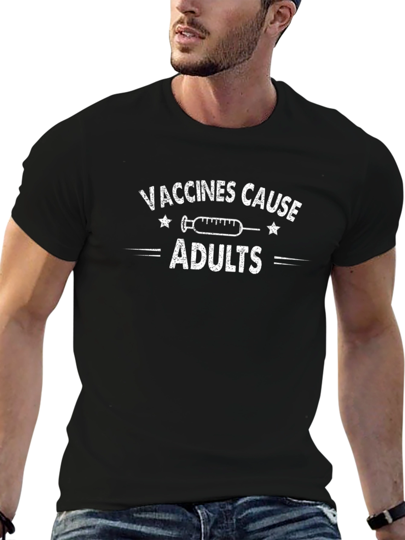 Vaccines Cause Adults Black Cotton T-Shirt