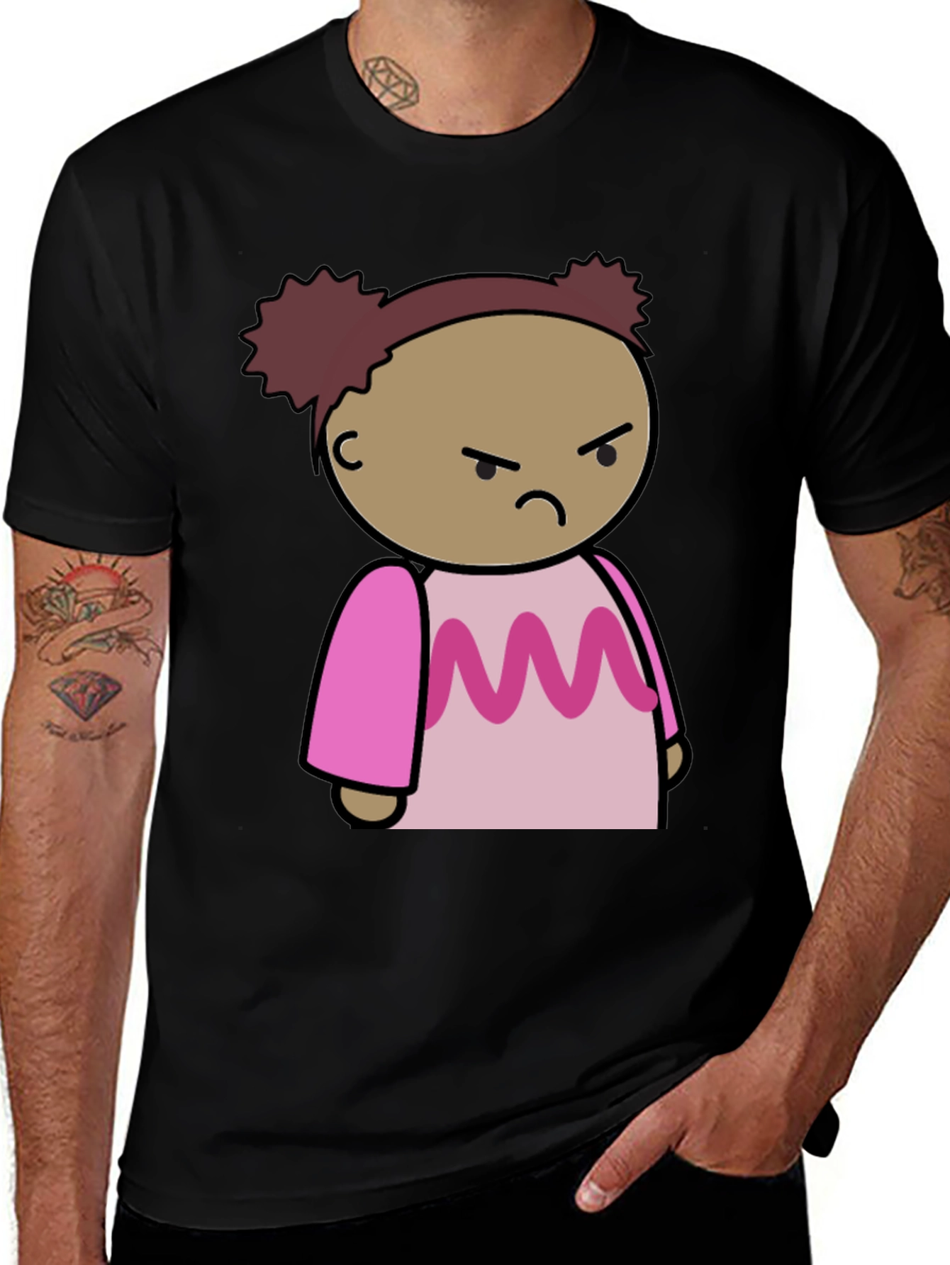 Angry Cartoon Girl T-Shirt - Black