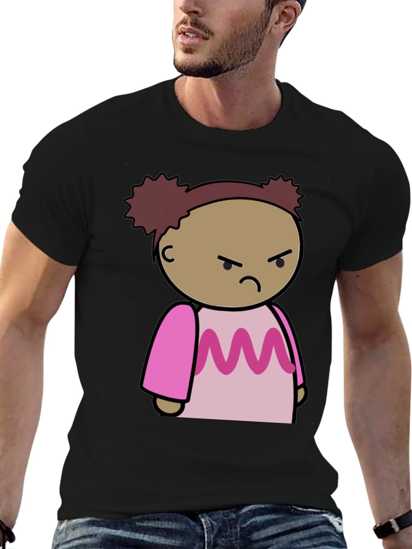 Angry Cartoon Girl T-Shirt - Black