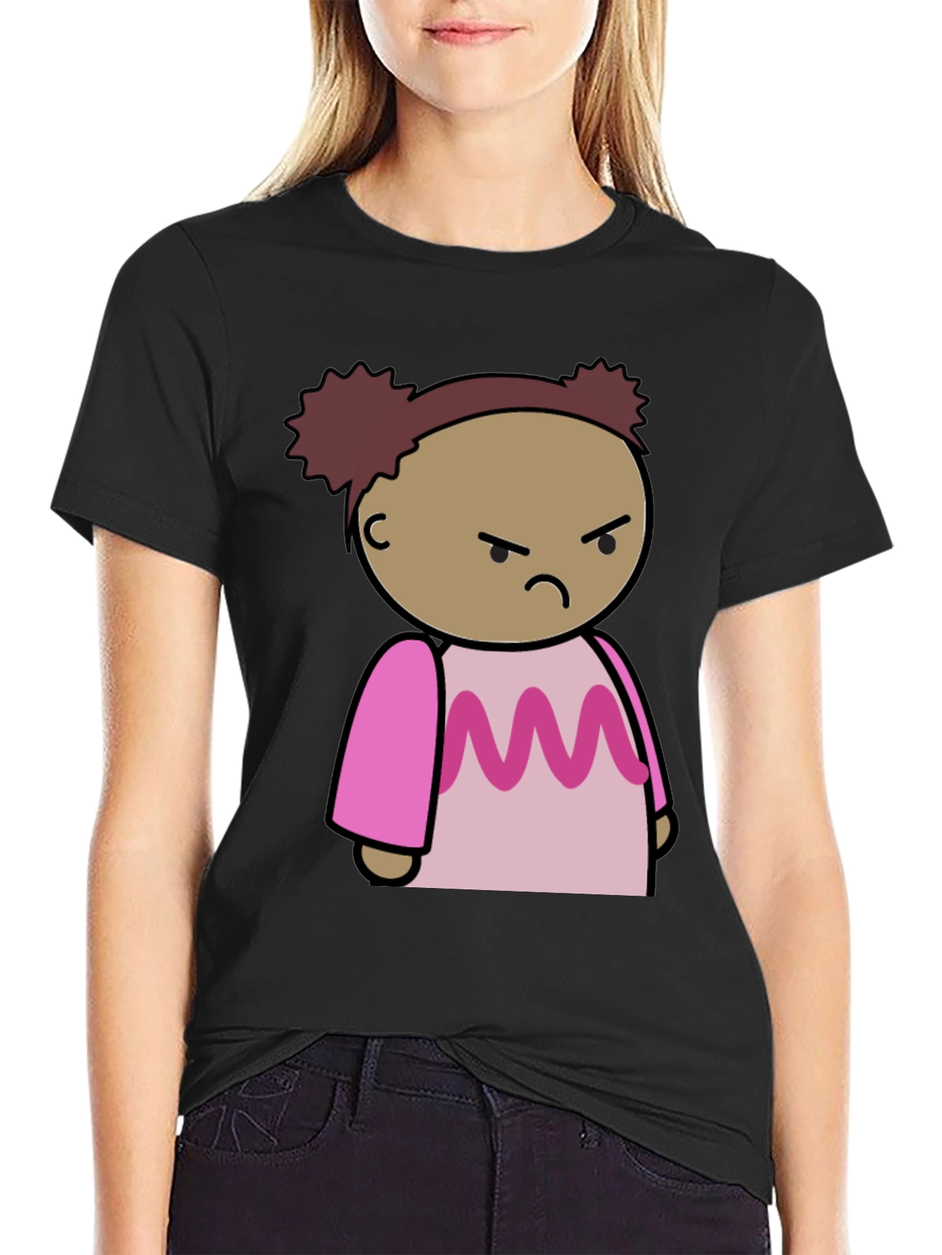Angry Cartoon Girl T-Shirt - Black
