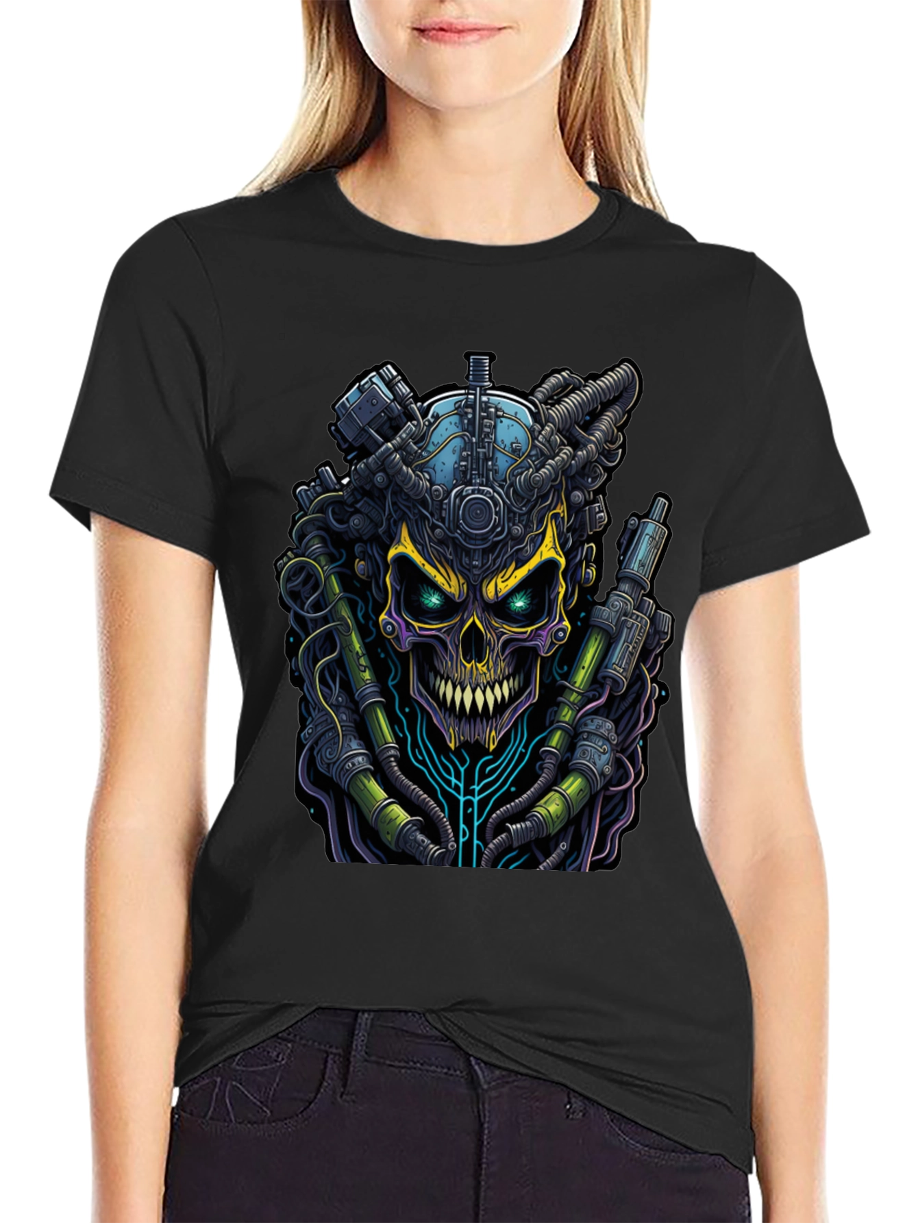 Cyberpunk Skull Graphic Tee - Edgy Style