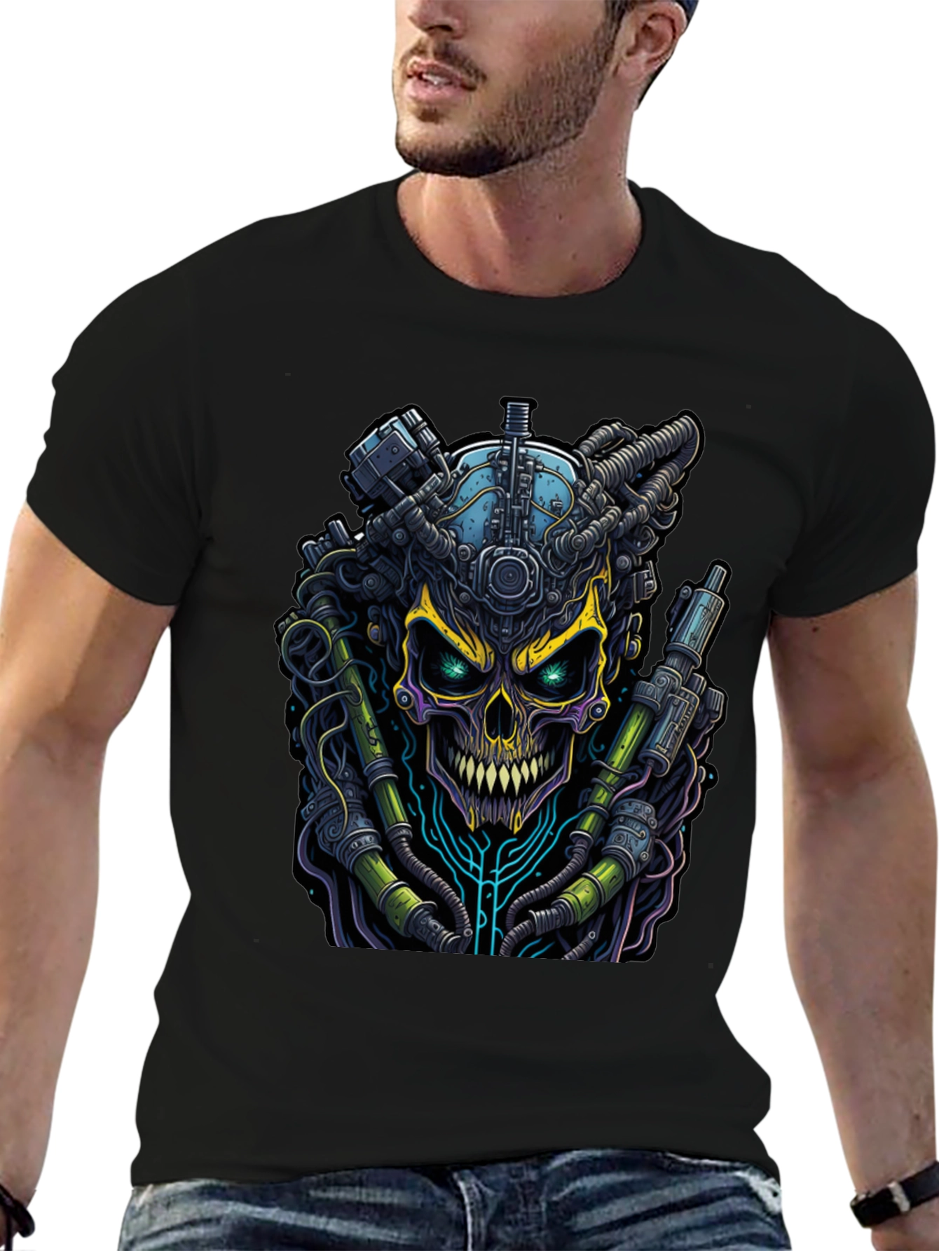 Cyberpunk Skull Graphic Tee - Edgy Style