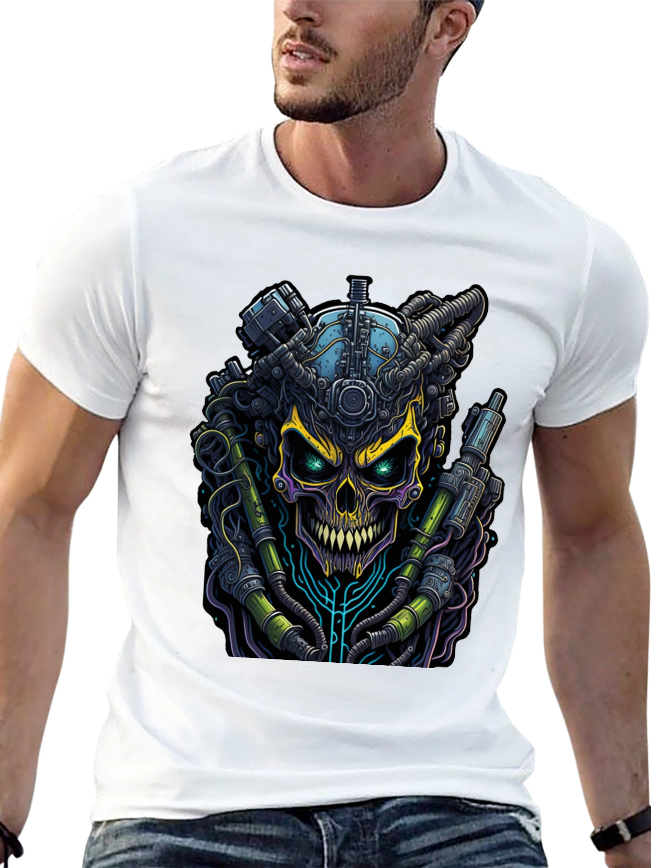Cyberpunk Skull Graphic Tee - Edgy Style
