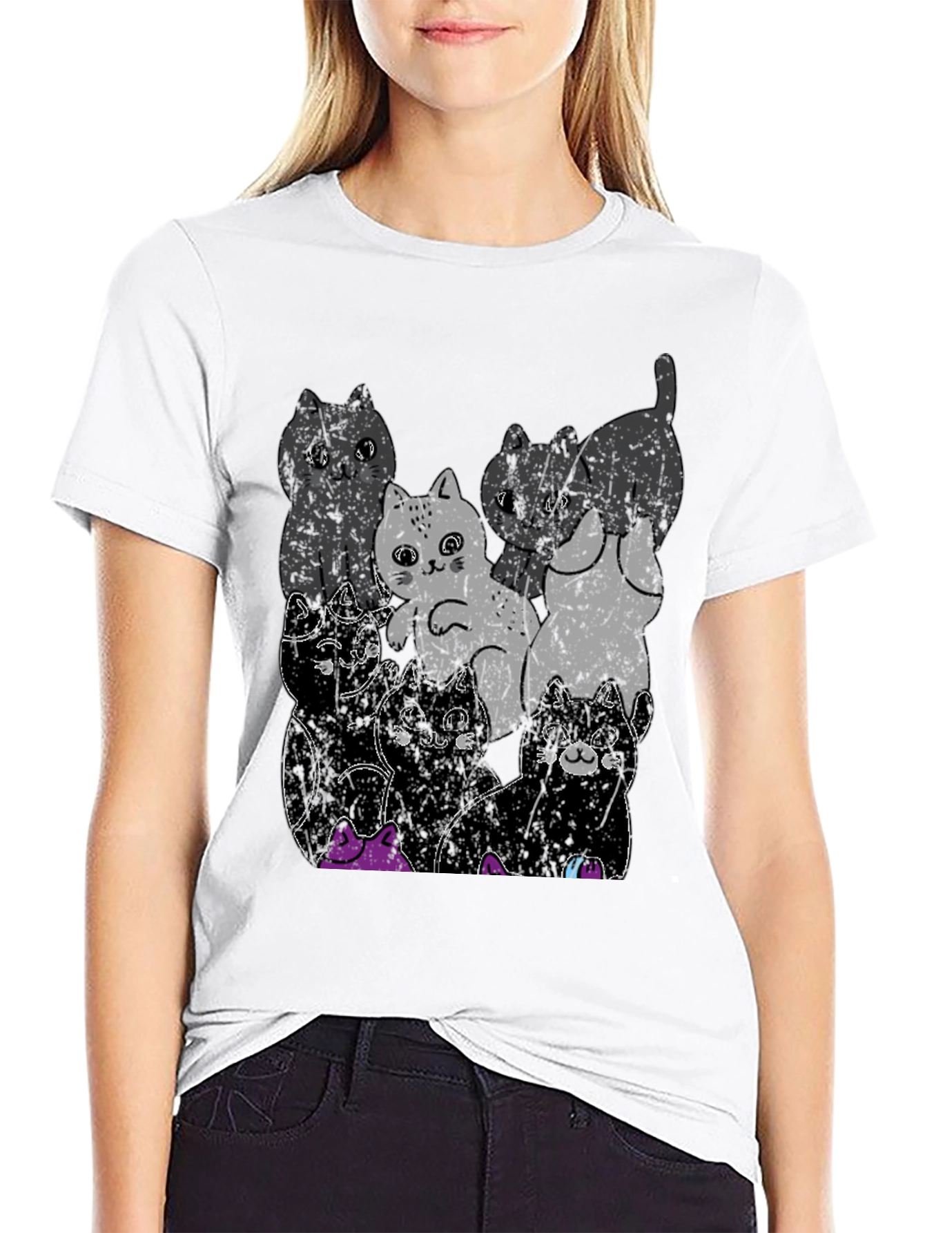 Cute Cats Graphic Black T-Shirt