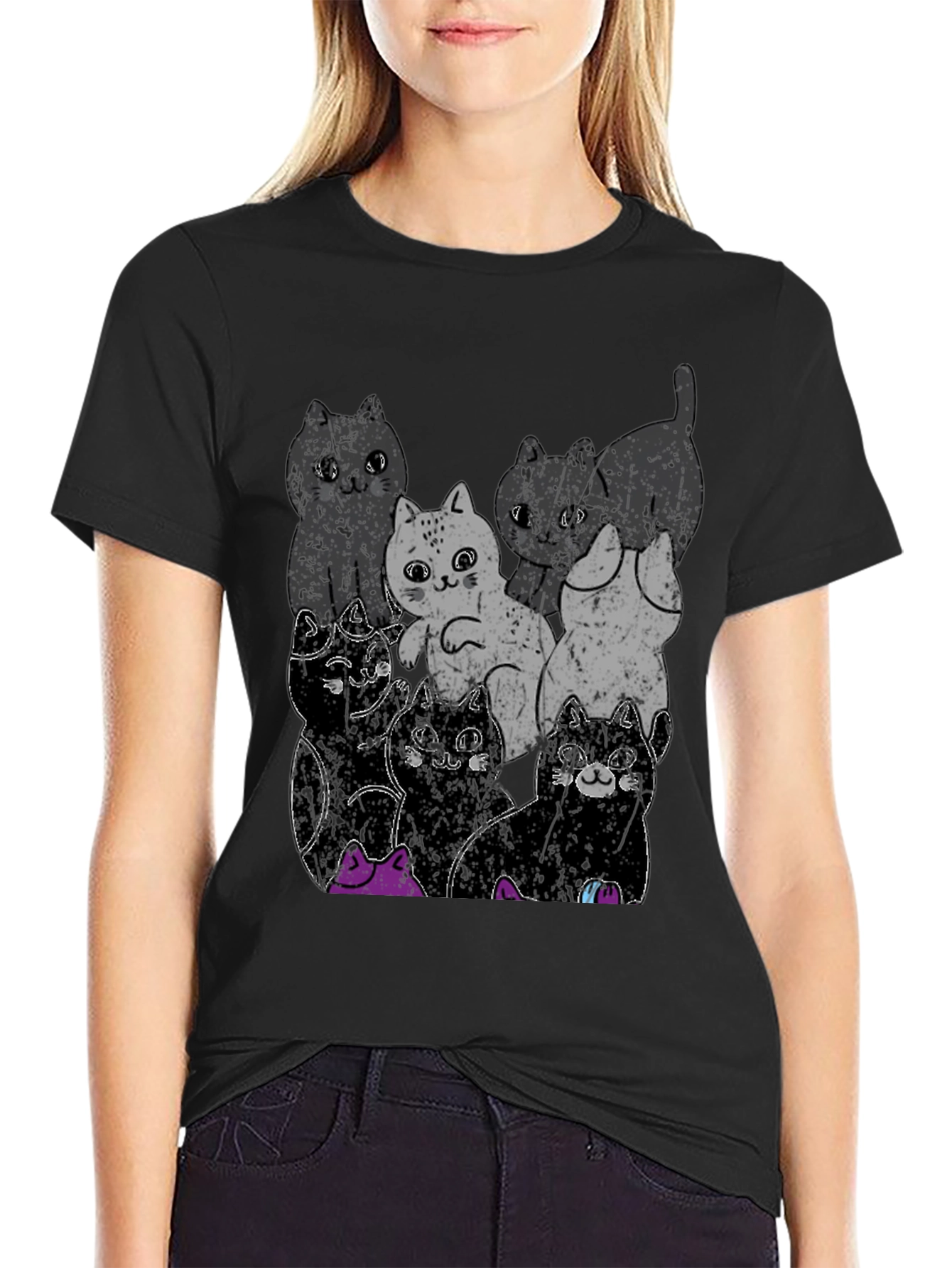 Cute Cats Graphic Black T-Shirt