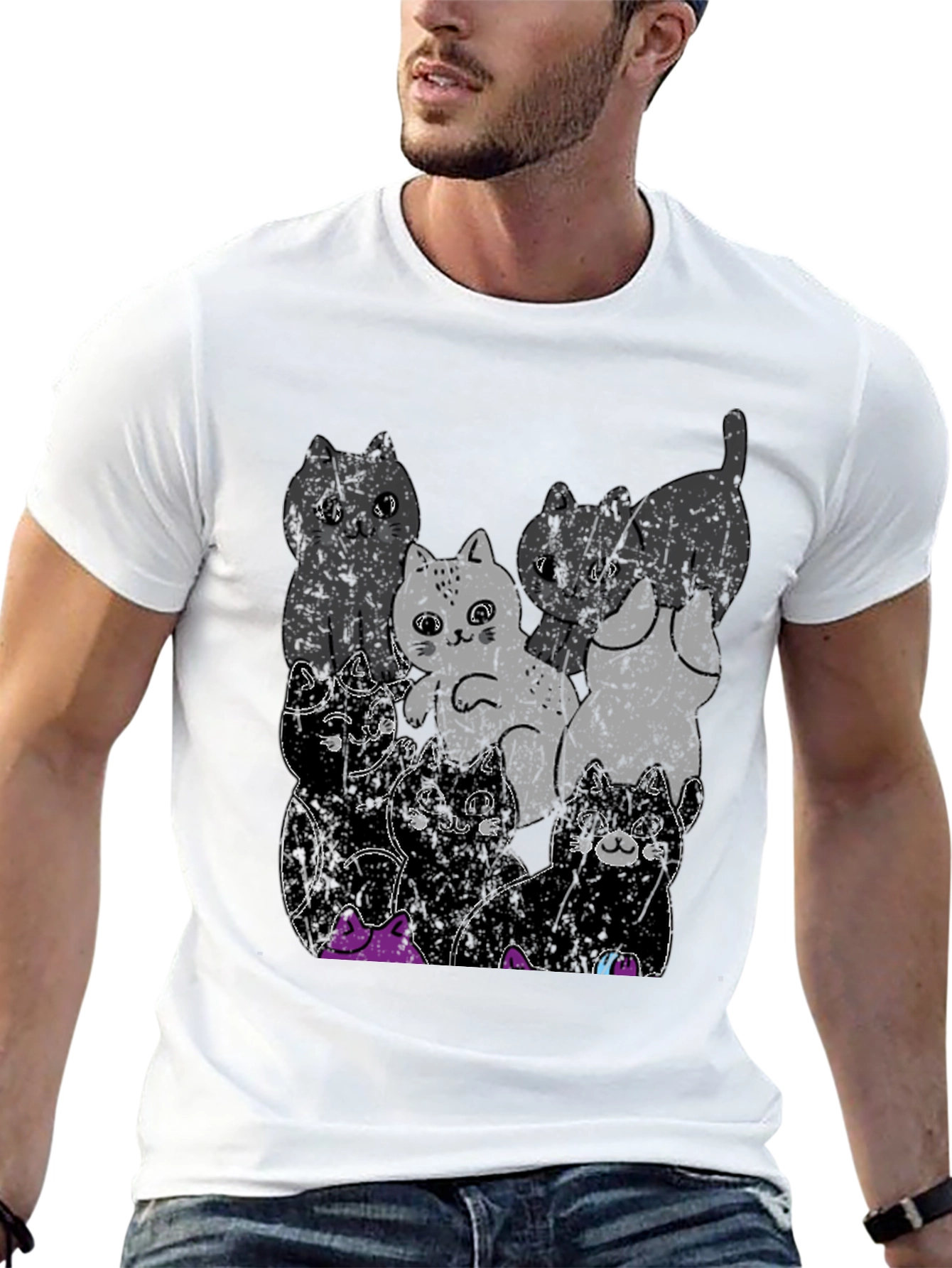 Cute Cats Graphic Black T-Shirt