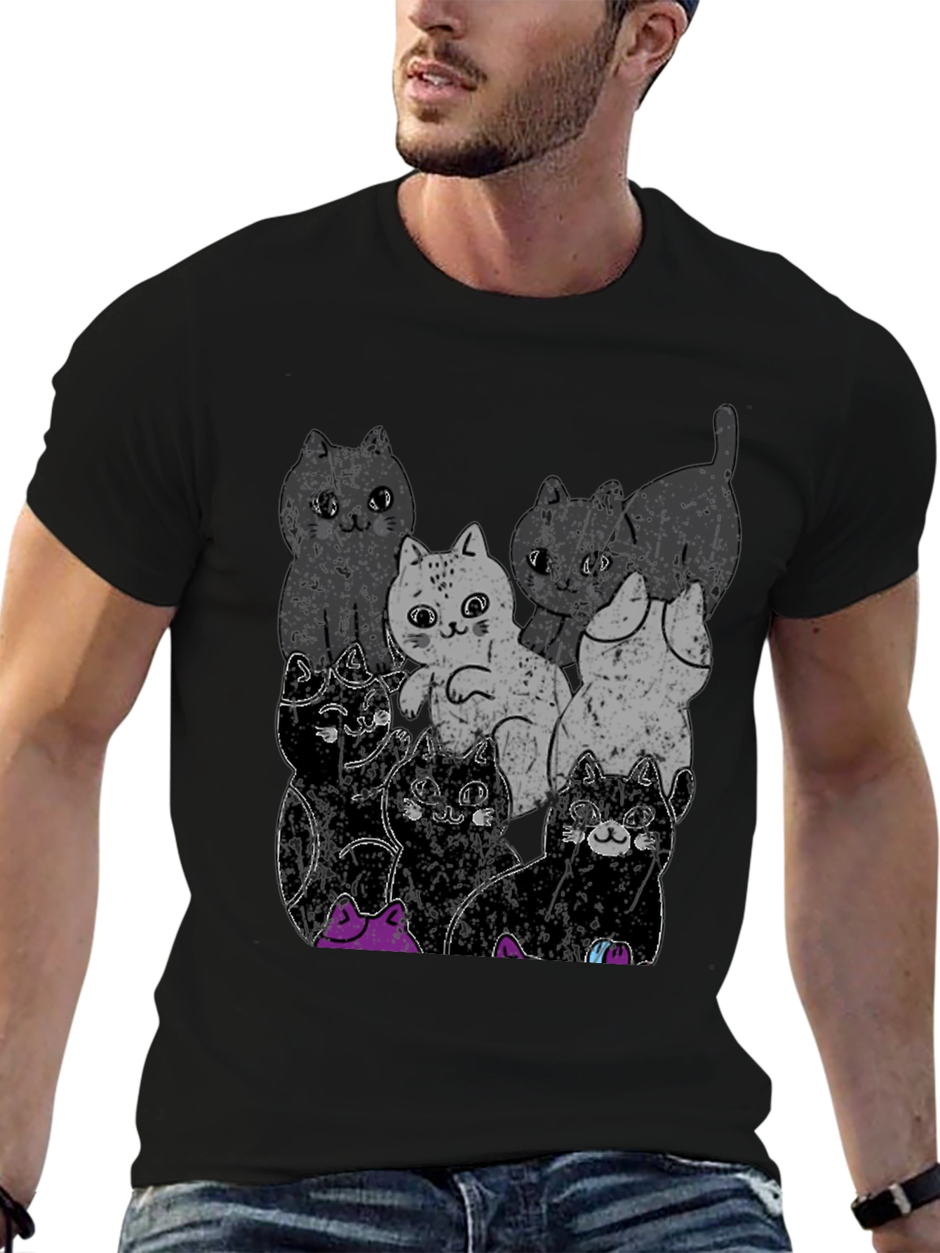 Cute Cats Graphic Black T-Shirt