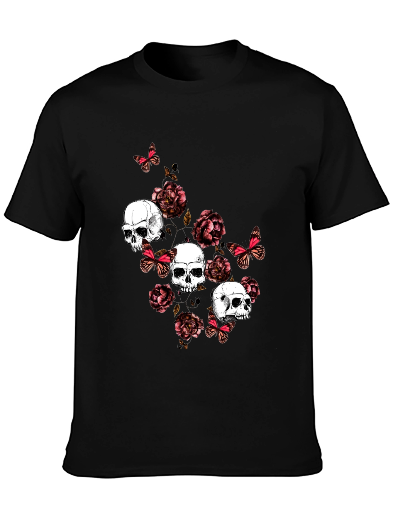 Skull & Roses Graphic Print T-Shirt
