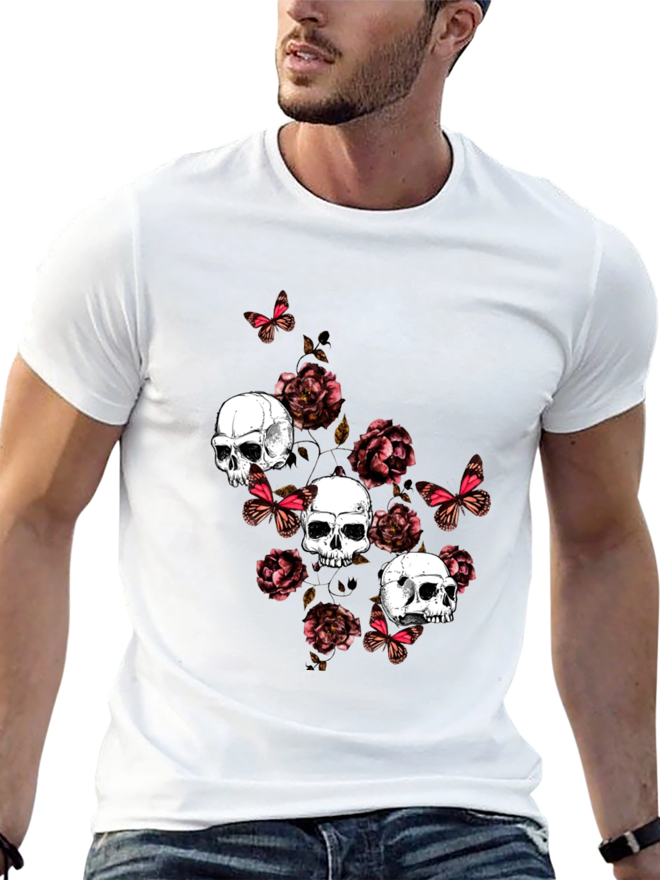 Skull & Roses Graphic Print T-Shirt