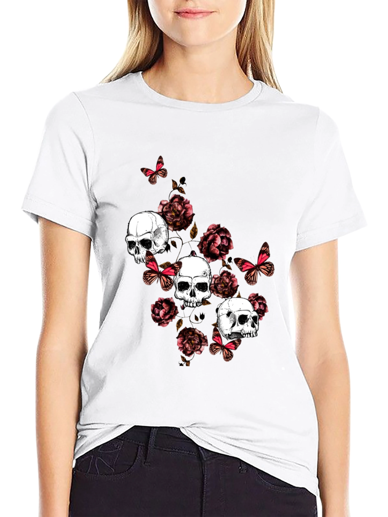 Skull & Roses Graphic Print T-Shirt