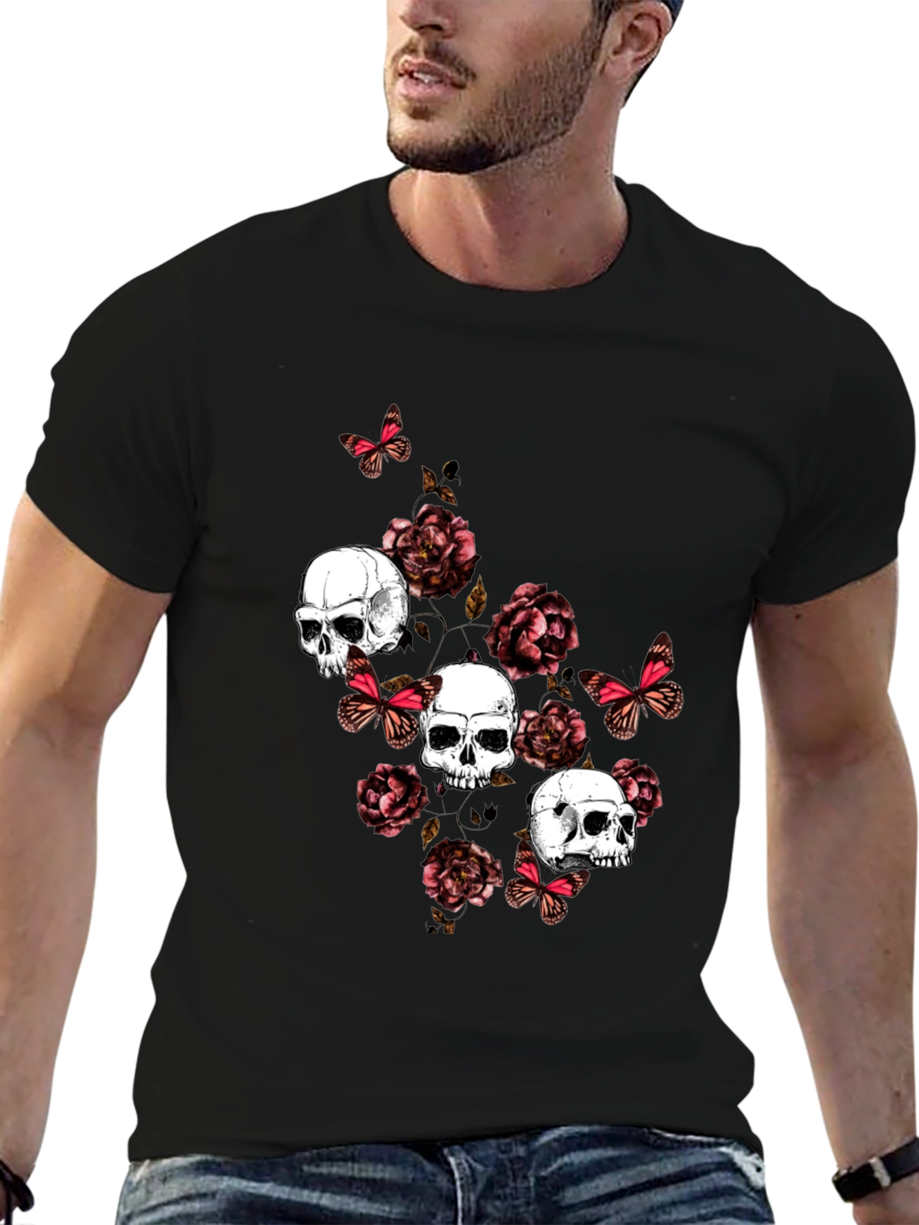 Skull & Roses Graphic Print T-Shirt