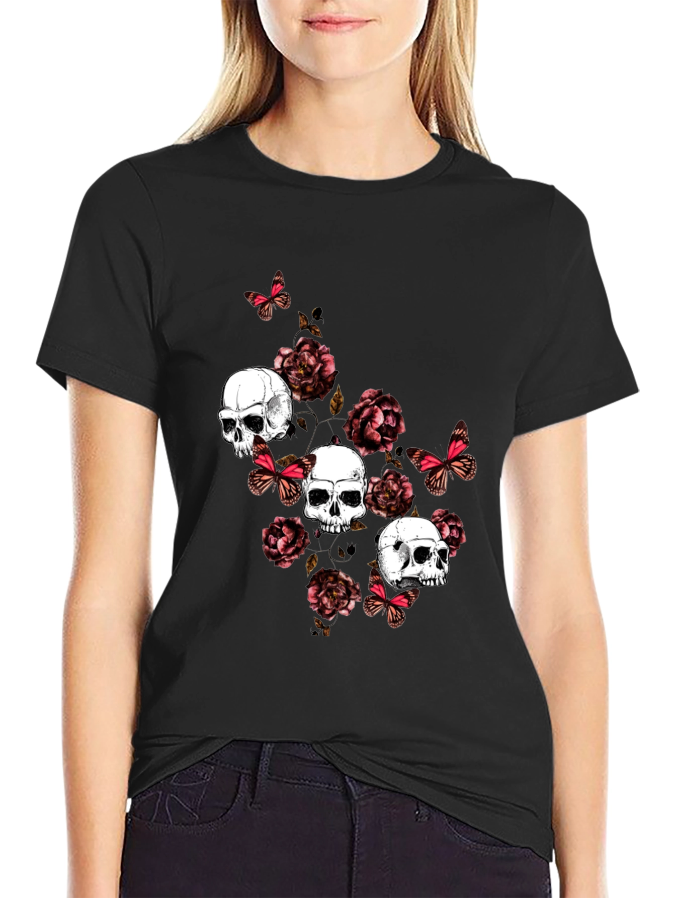 Skull & Roses Graphic Print T-Shirt