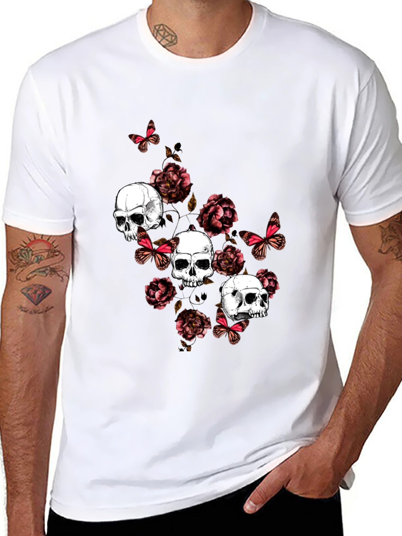 Skull & Roses Graphic Print T-Shirt