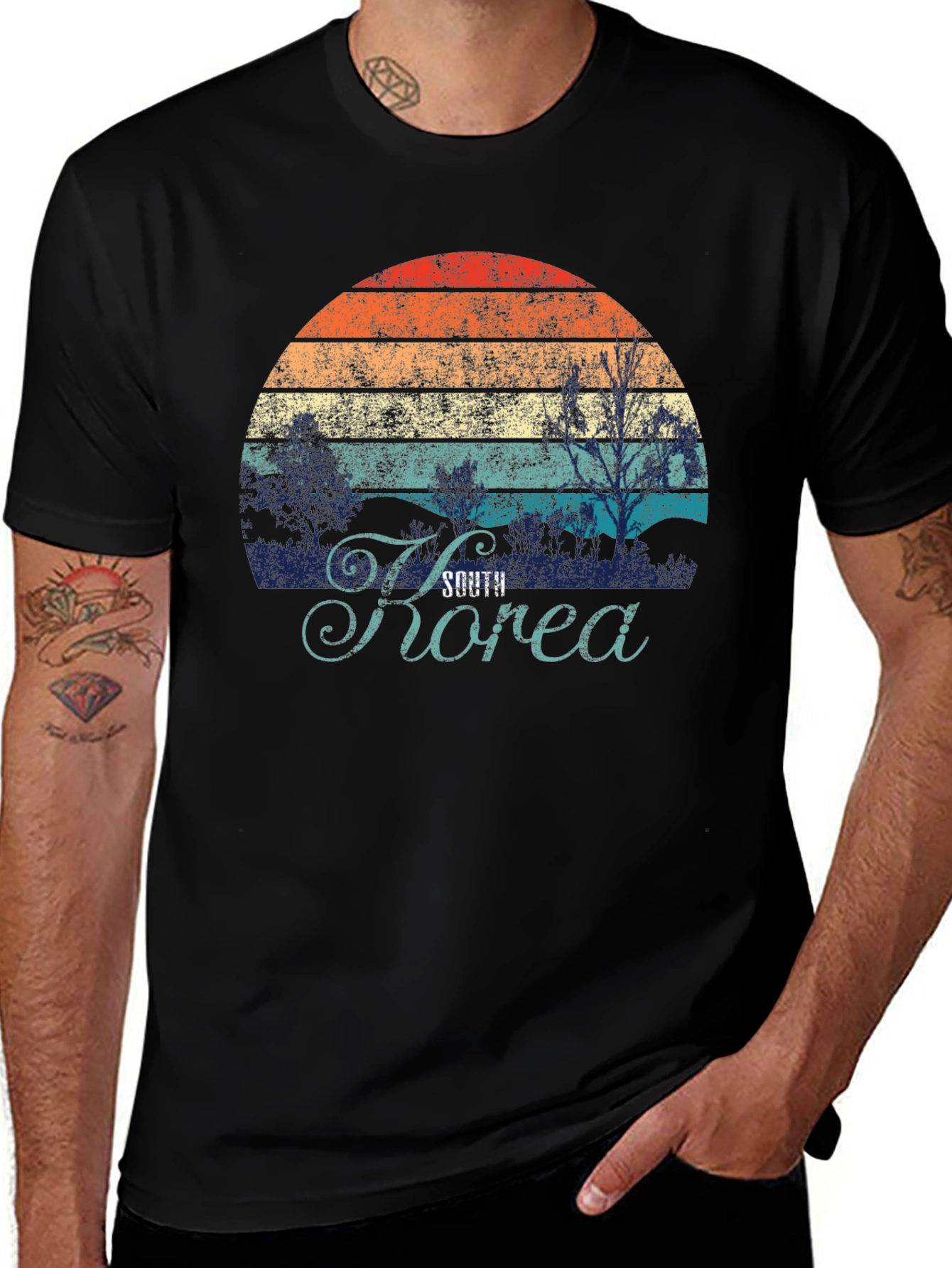 South Korea Retro Sunset Graphic T-Shirt