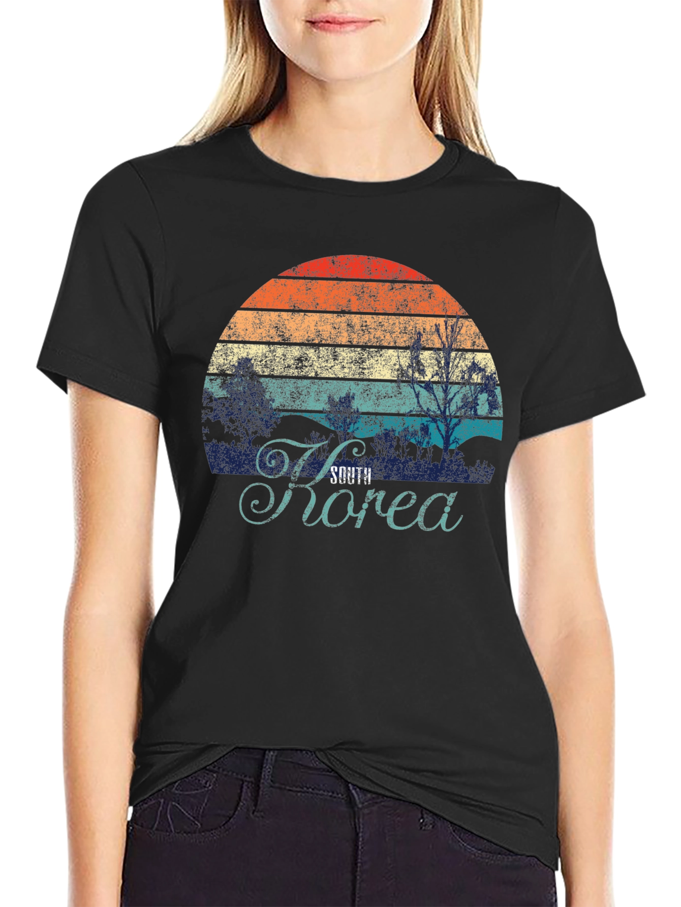 South Korea Retro Sunset Graphic T-Shirt