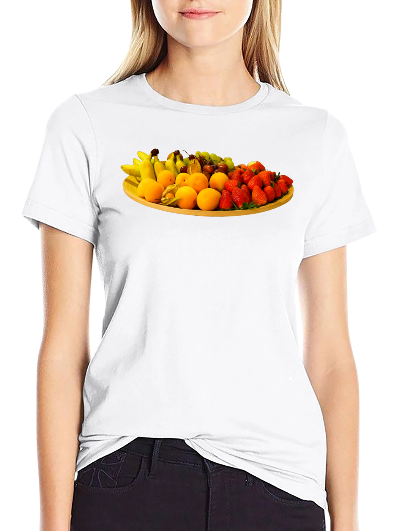 Fruit Platter Graphic Tee - Trendy Crew Neck T-Shirt