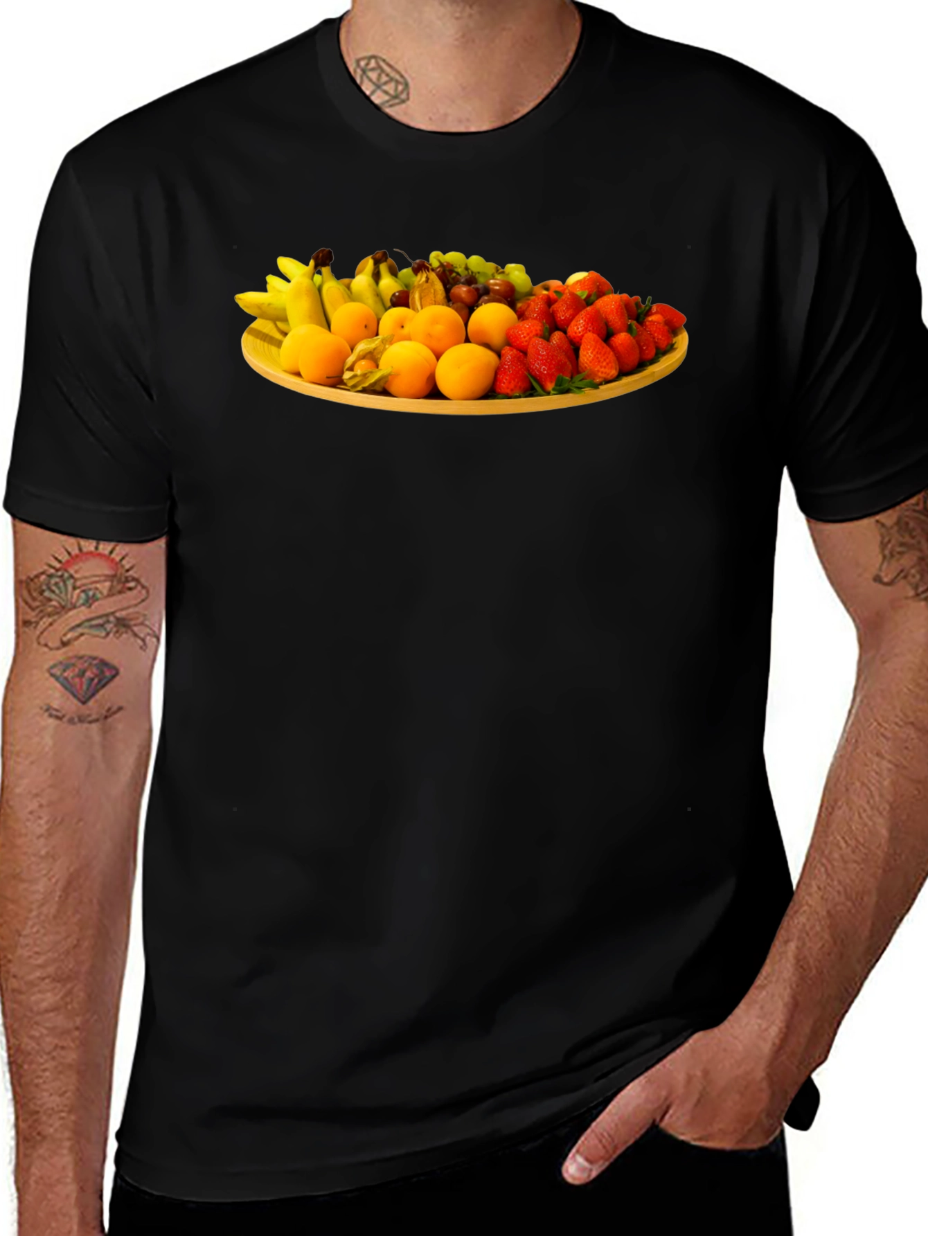 Fruit Platter Graphic Tee - Trendy Crew Neck T-Shirt