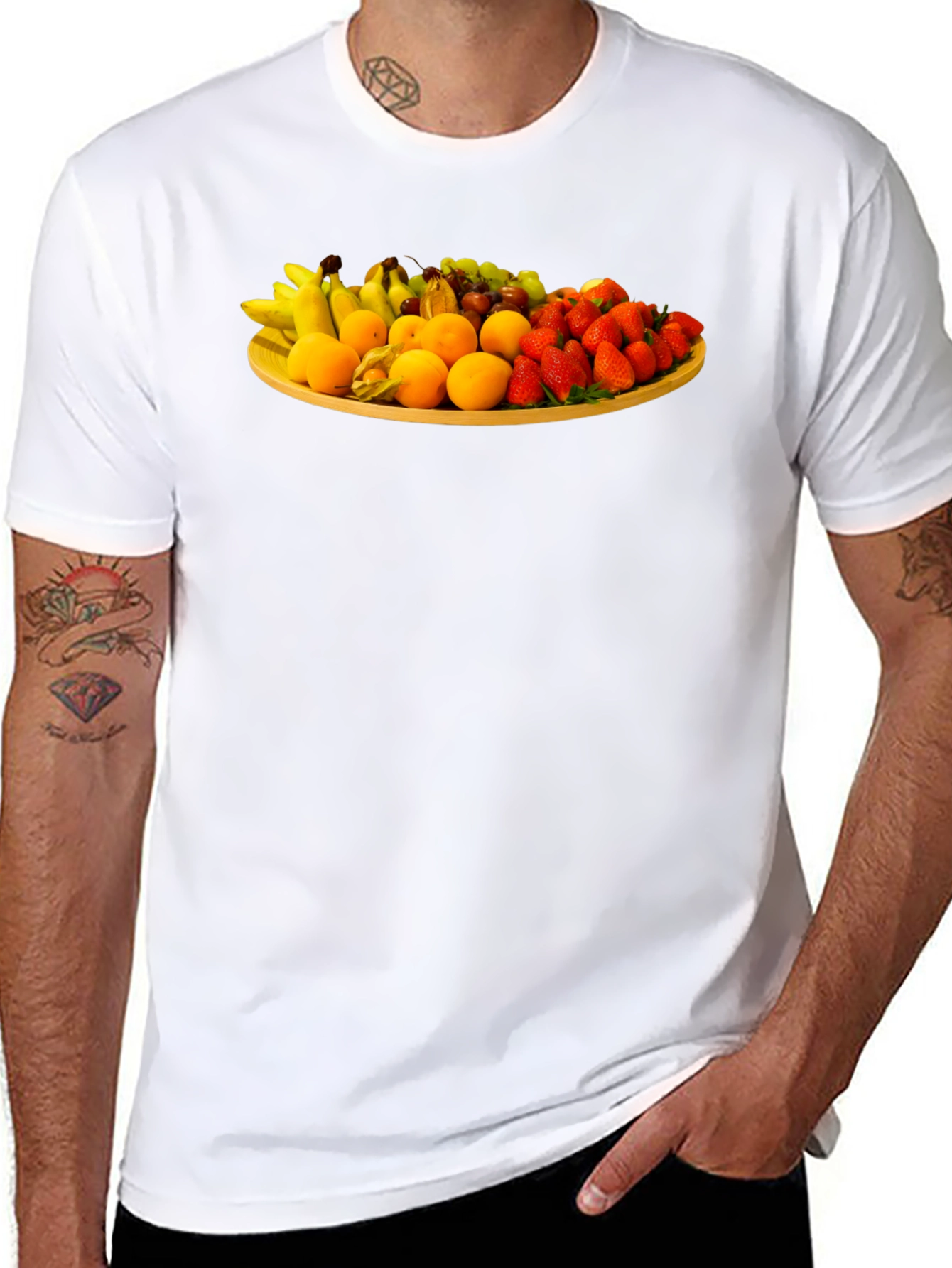 Fruit Platter Graphic Tee - Trendy Crew Neck T-Shirt