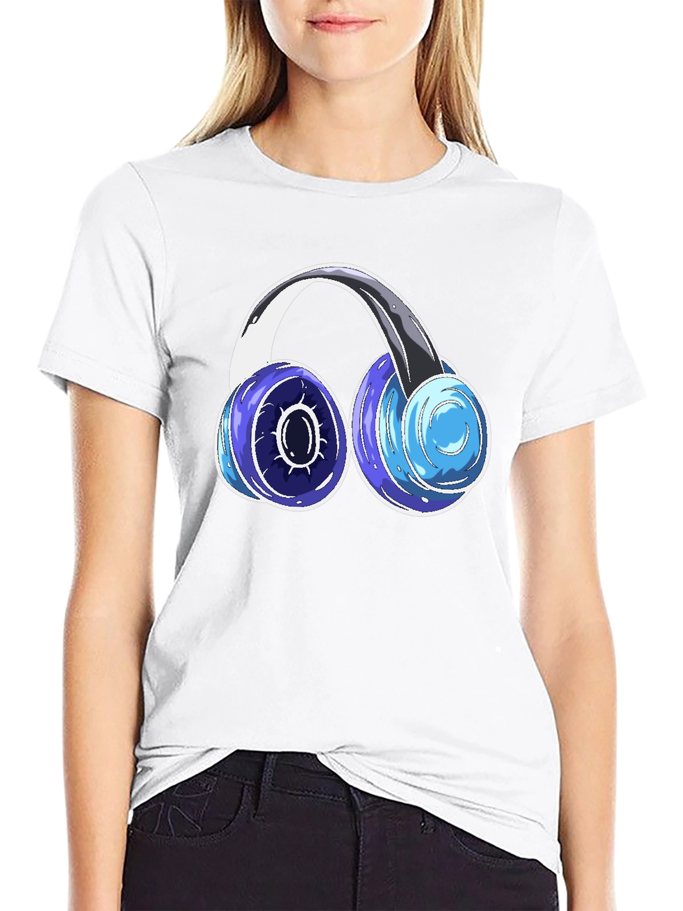 Cool Headphones Graphic Tee - Black Cotton Blend