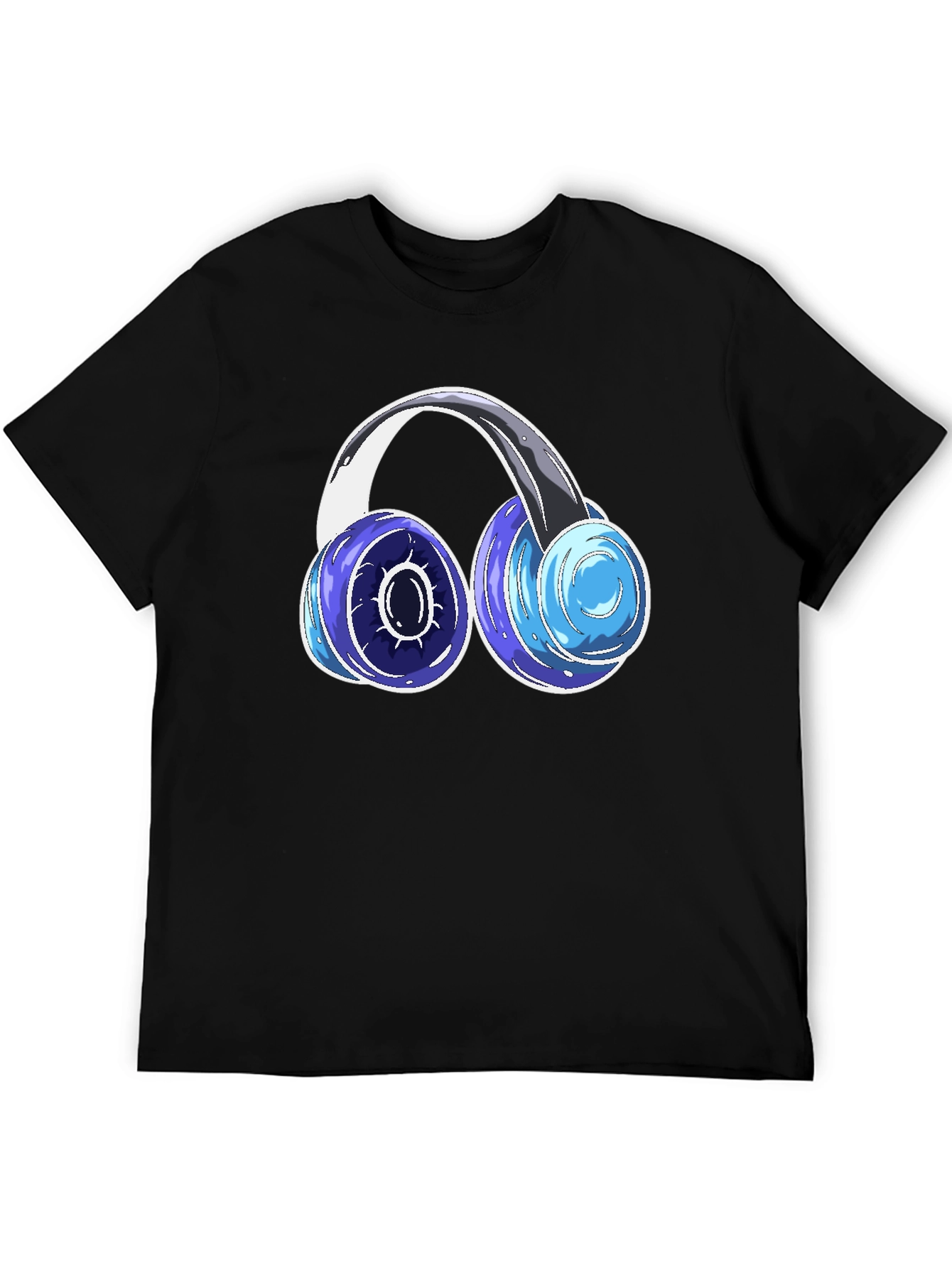 Cool Headphones Graphic Tee - Black Cotton Blend