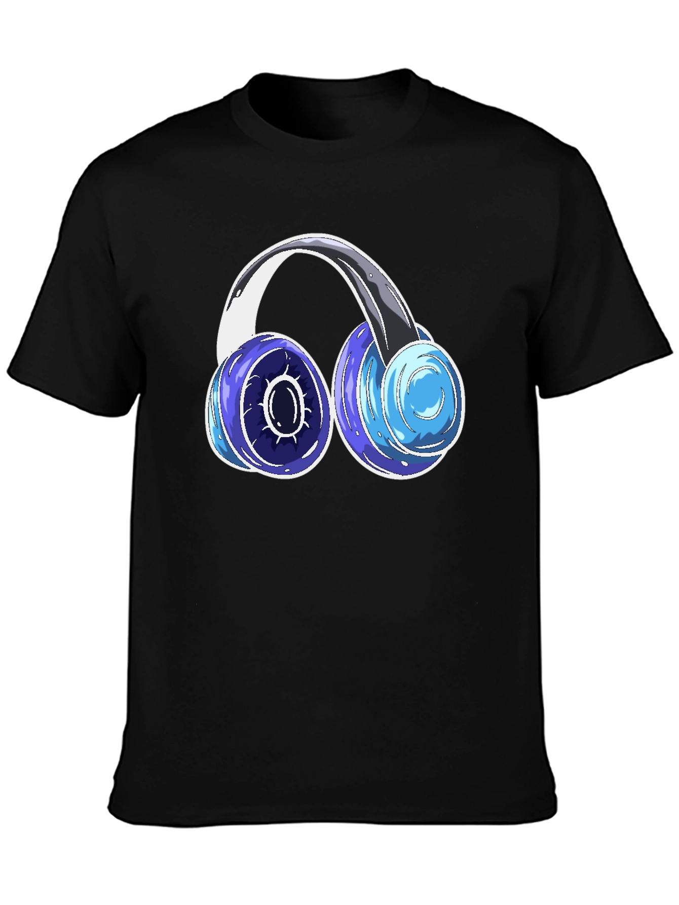 Cool Headphones Graphic Tee - Black Cotton Blend
