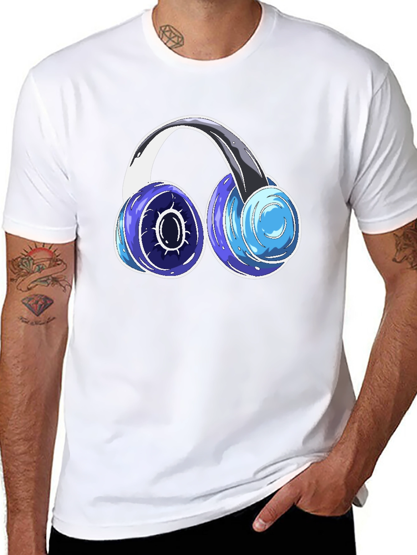 Cool Headphones Graphic Tee - Black Cotton Blend