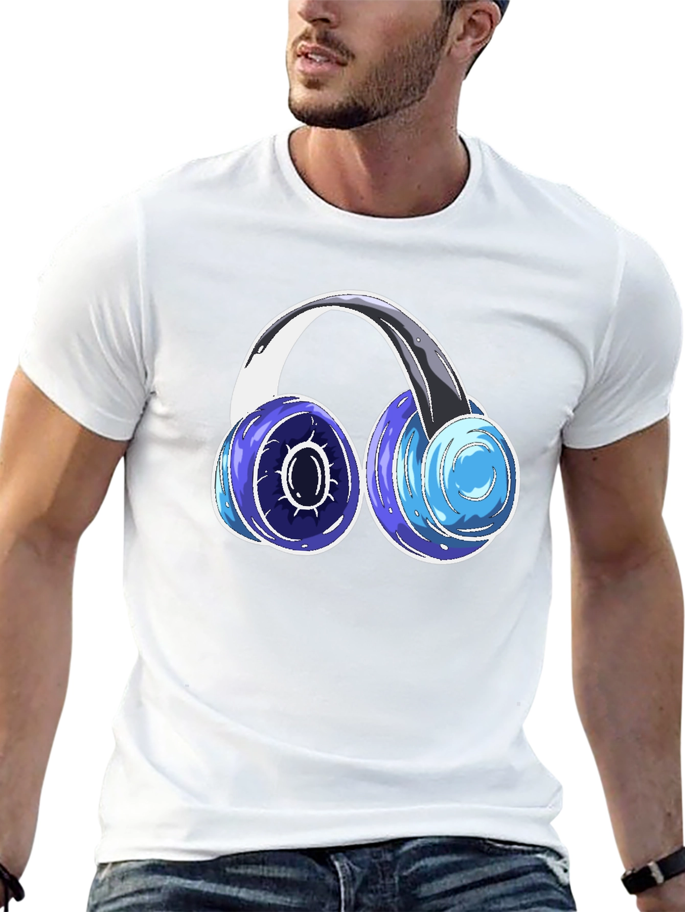 Cool Headphones Graphic Tee - Black Cotton Blend