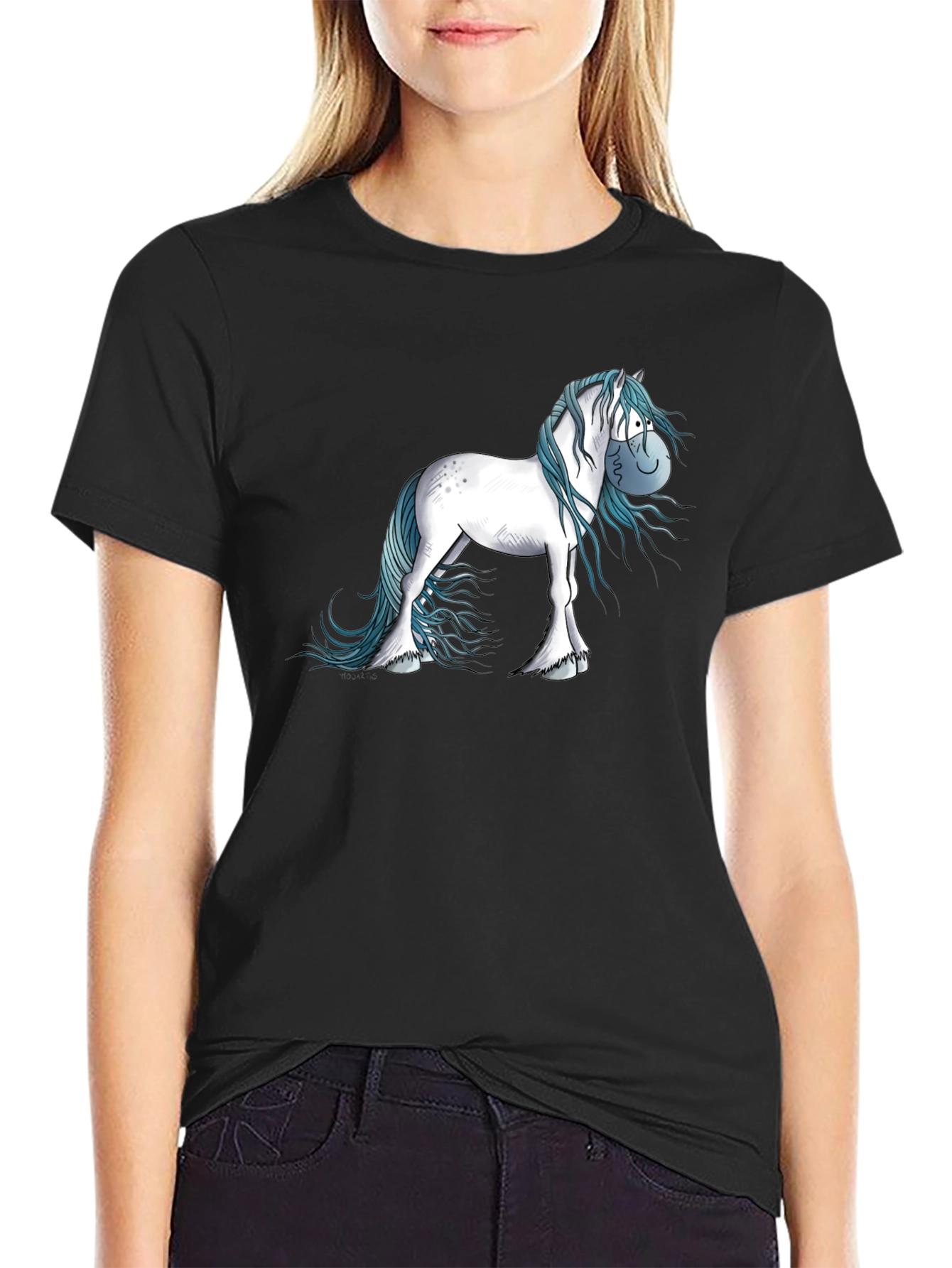 Horse Cartoon Graphic Black T-Shirt