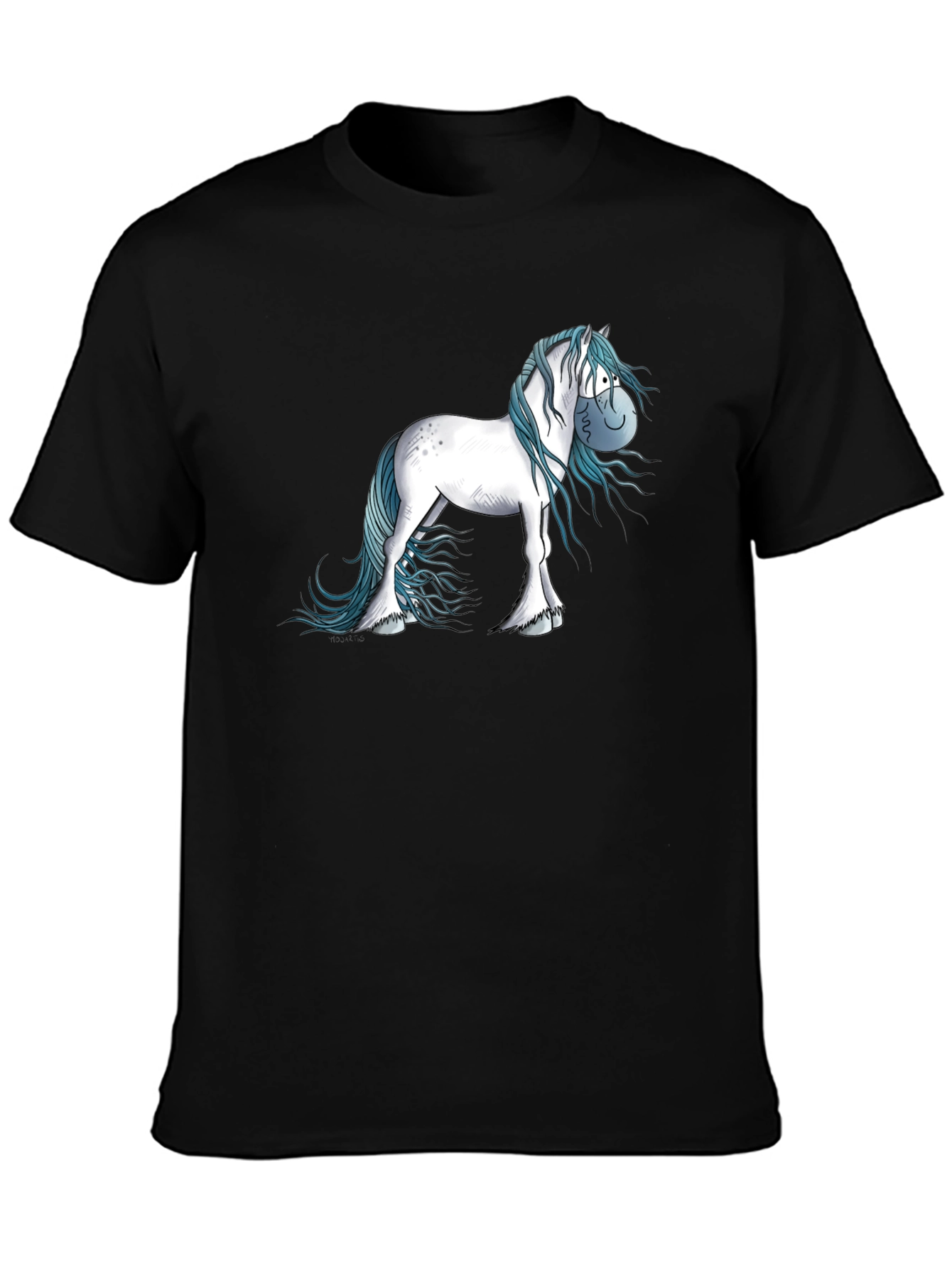 Horse Cartoon Graphic Black T-Shirt