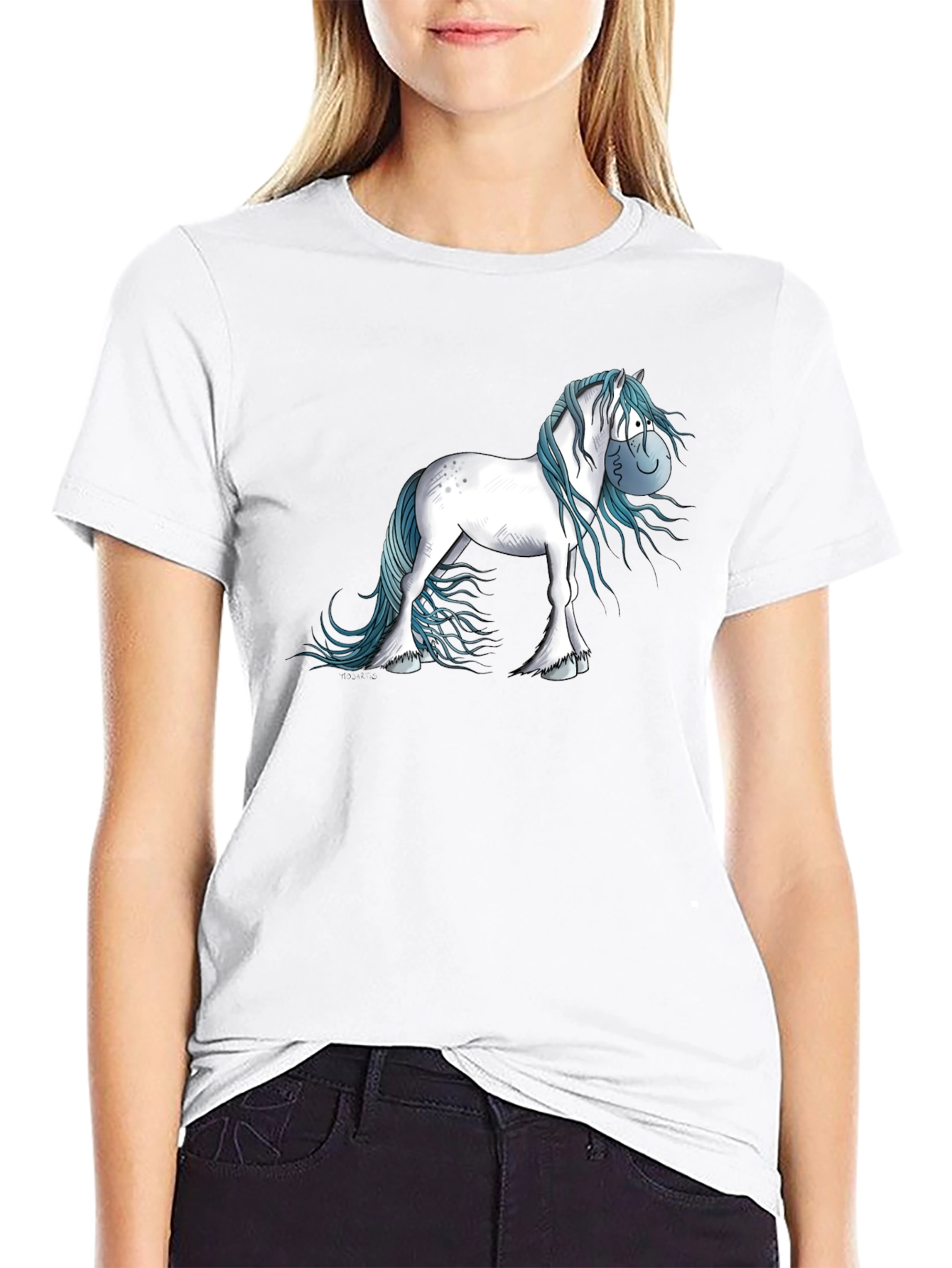 Horse Cartoon Graphic Black T-Shirt