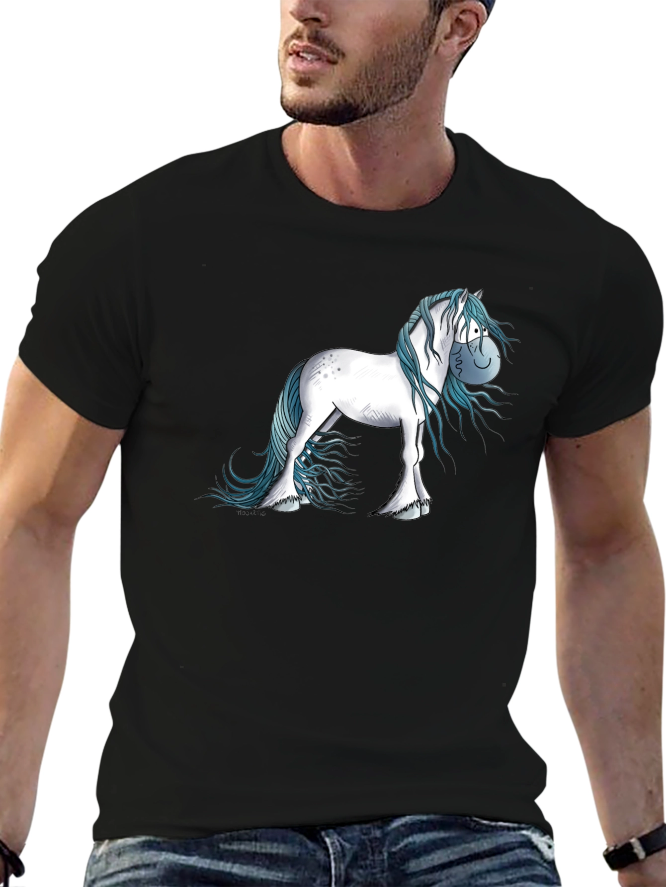 Horse Cartoon Graphic Black T-Shirt